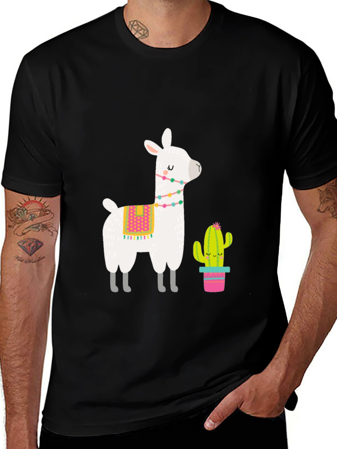 Variant 6 of Llama & Cactus Graphic Tee - Black