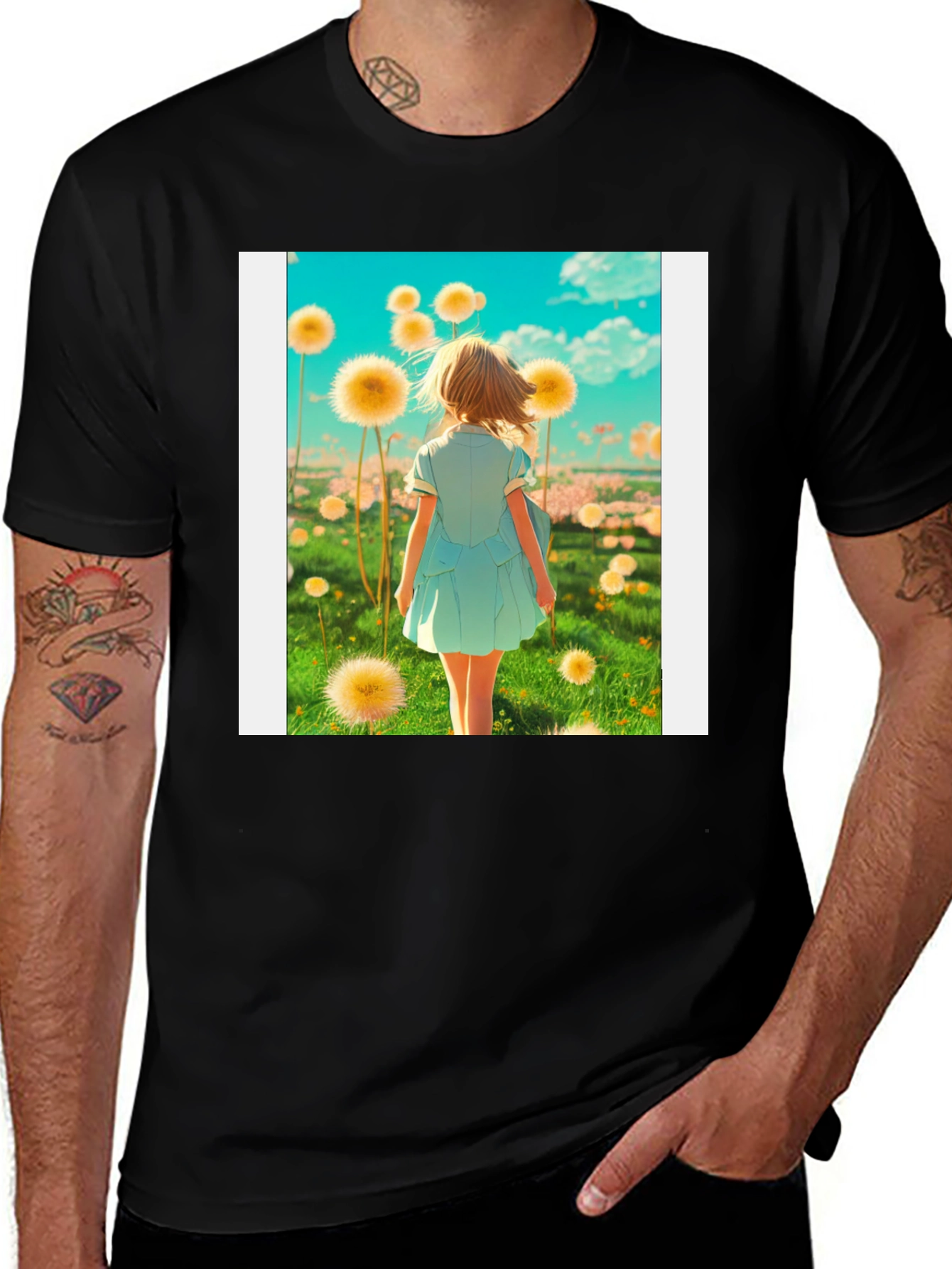 Variant 29 of Dandelion Field Graphic Tee - Black Cotton T-Shirt