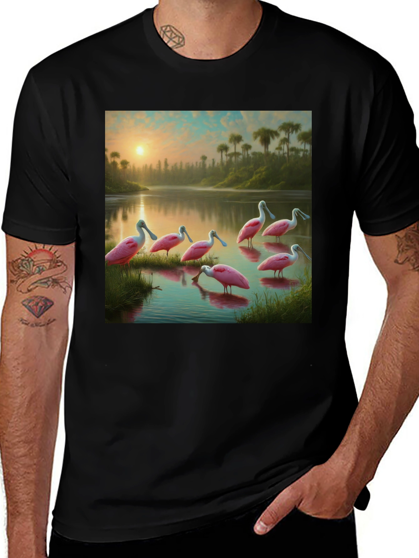 Variant 16 of Spoonbill Sunset T-Shirt: Nature's Elegance