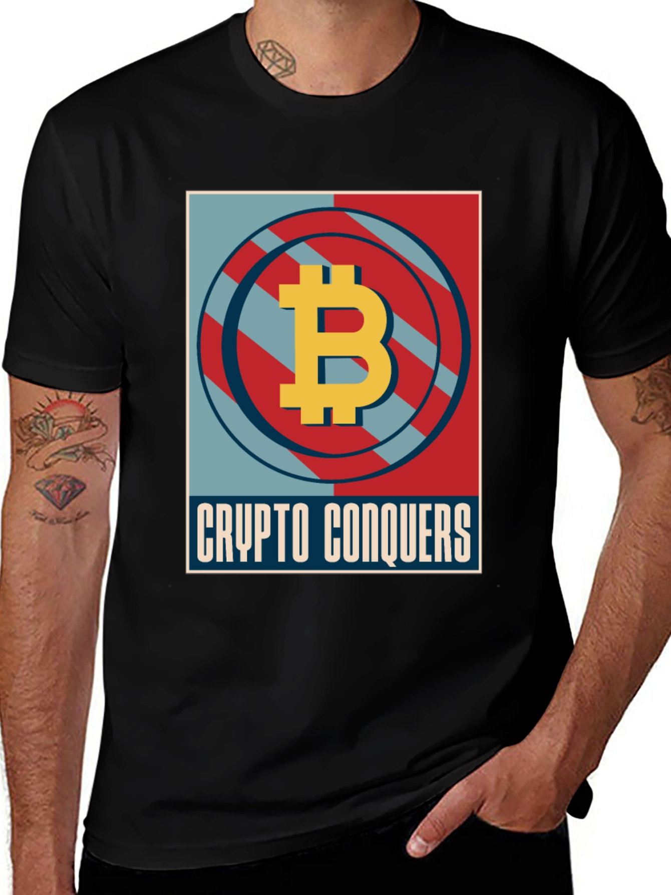 Variant 24 of Crypto Conquers Bitcoin Graphic Tee - Black