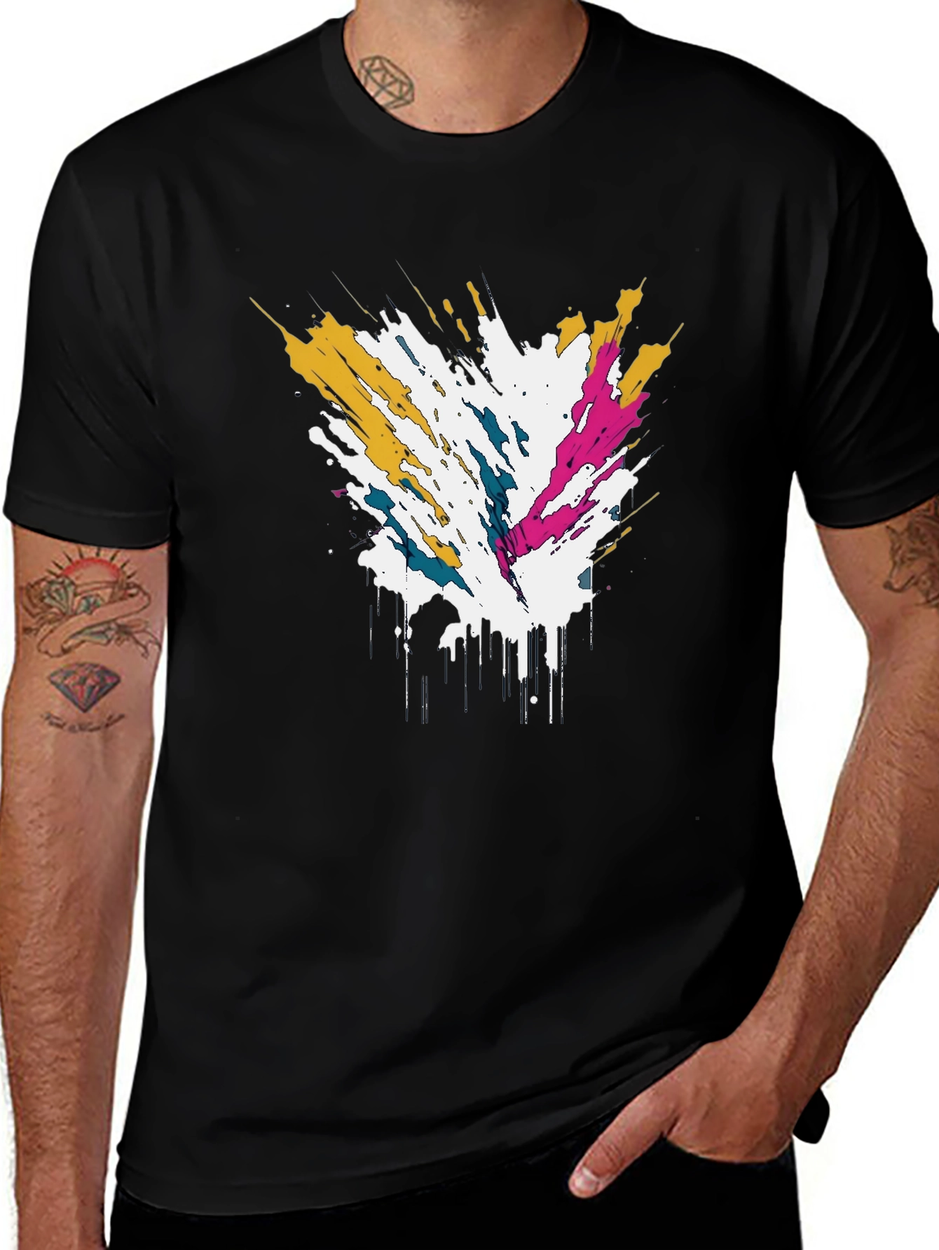 Variant 23 of Abstract Splatter Graphic Men's Tee - Black