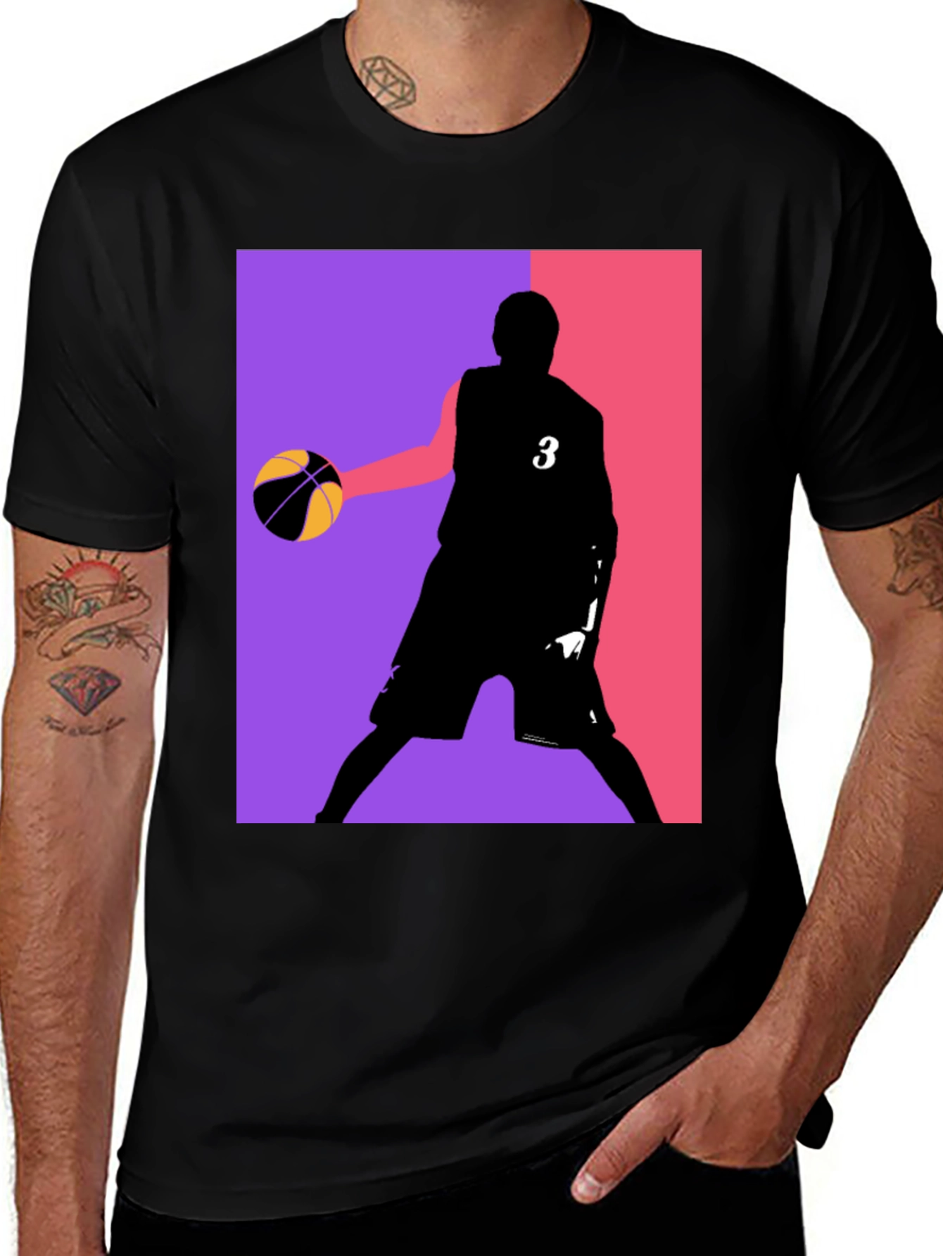Variant 2 of Basketball Player Graphic Tee - Black Cotton Blend