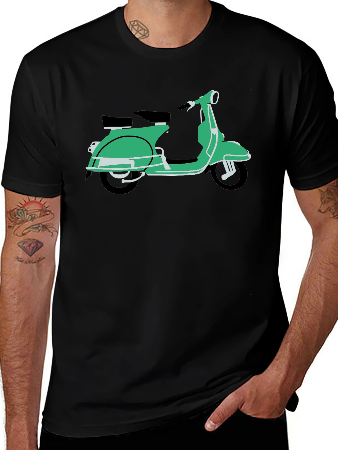 Retro Green Vespa Scooter Black T-Shirt