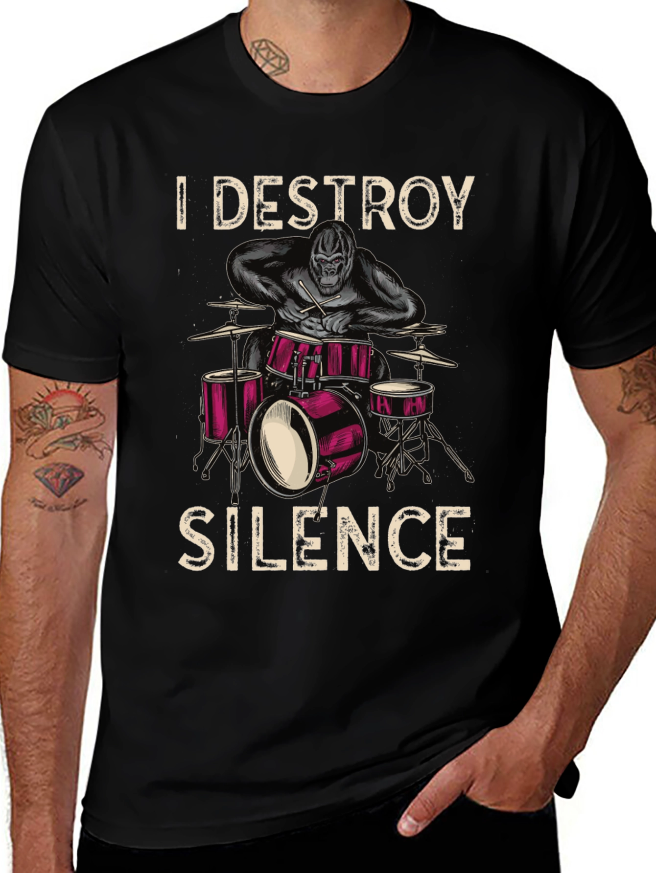 Variant 12 of I Destroy Silence Drummer Gorilla Graphic Tee