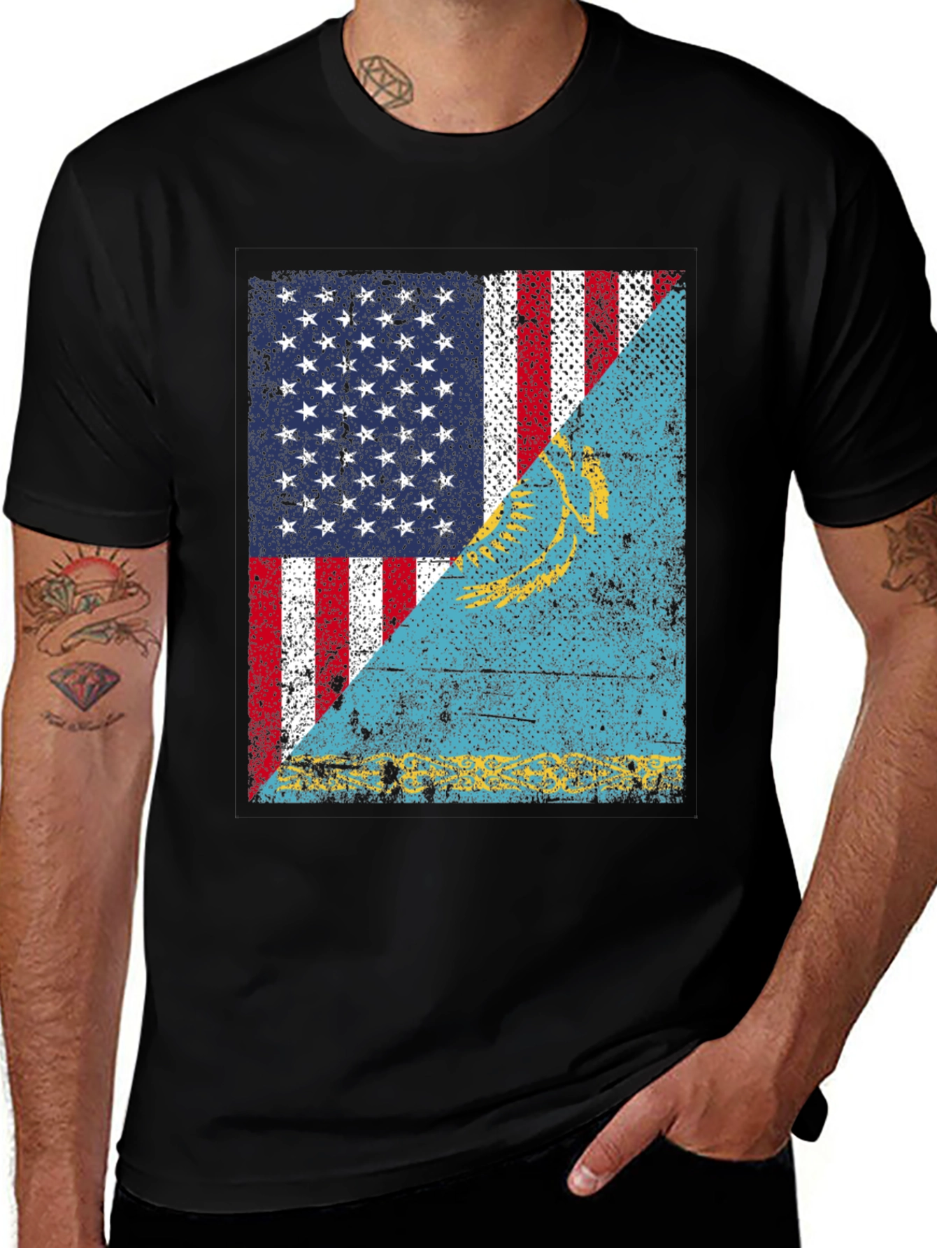 USA Kazakhstan Flag Graphic T-Shirt