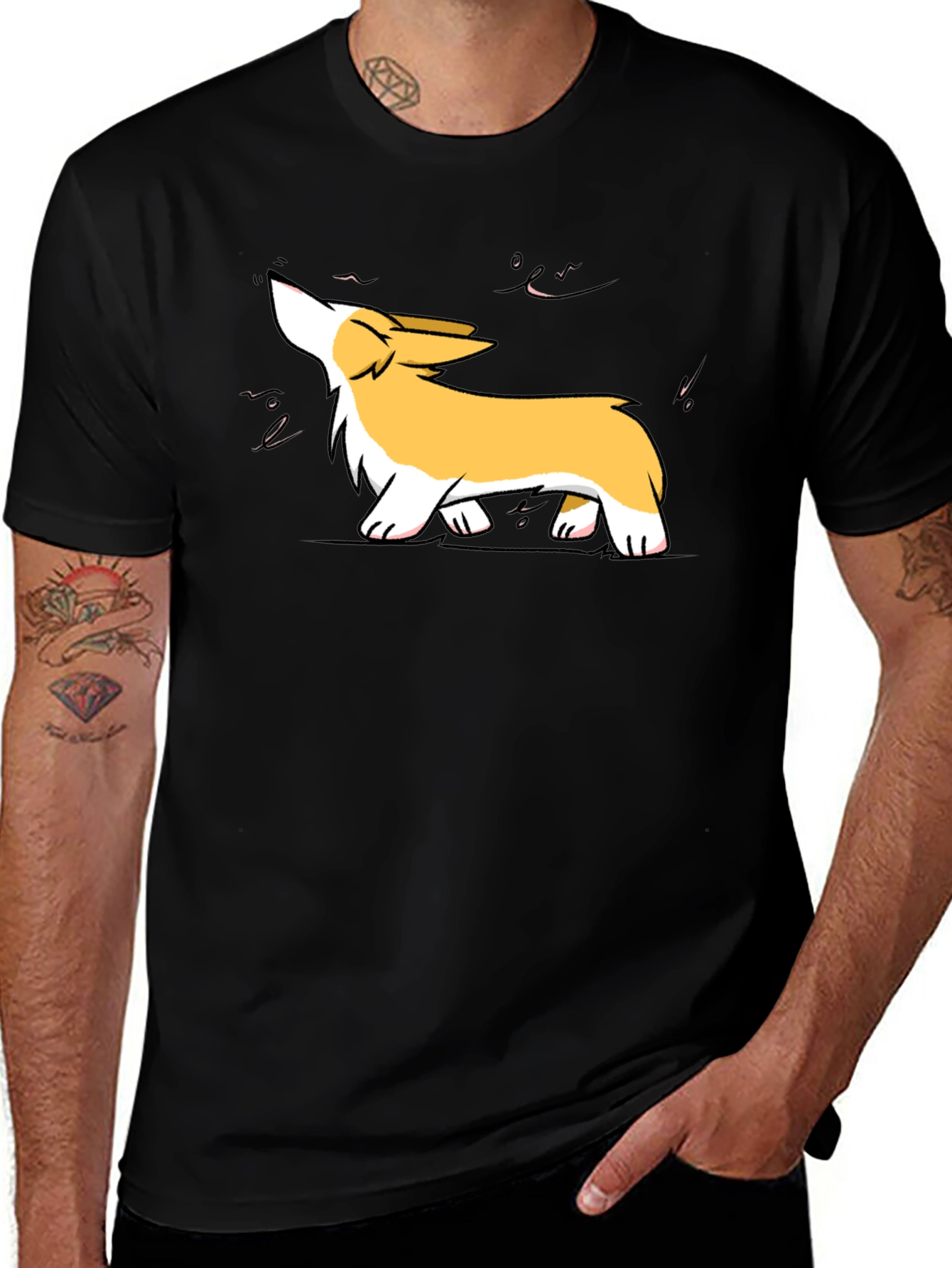Variant 7 of Corgi Howl Graphic Tee - Black Cotton Blend