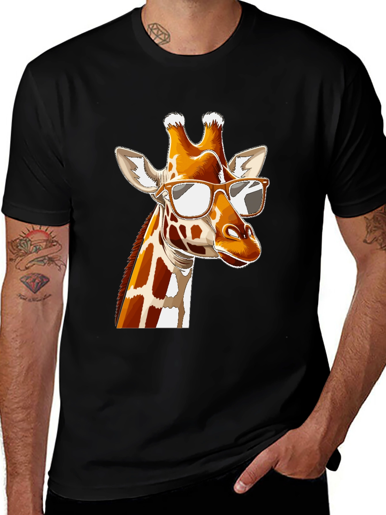 Variant 18 of Cool Giraffe Graphic Tee - Black Cotton T-Shirt