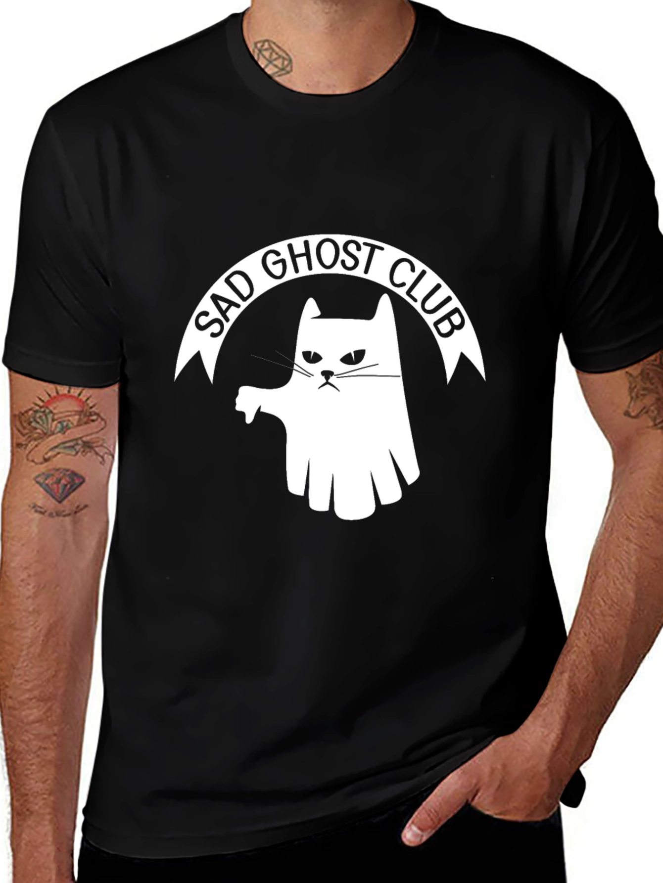 Variant 6 of Sad Ghost Club T-Shirt - Funny Cat Tee