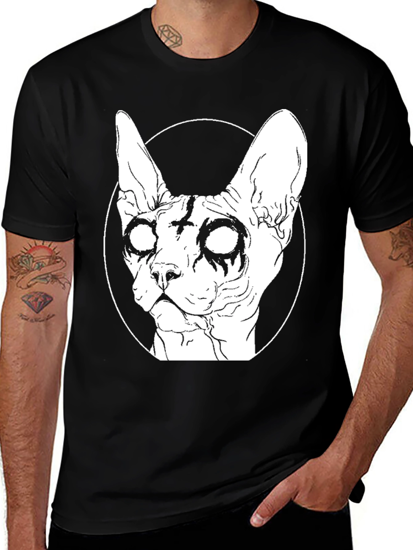 Variant 26 of Gothic Cat Graphic T-Shirt - Black Cotton Tee