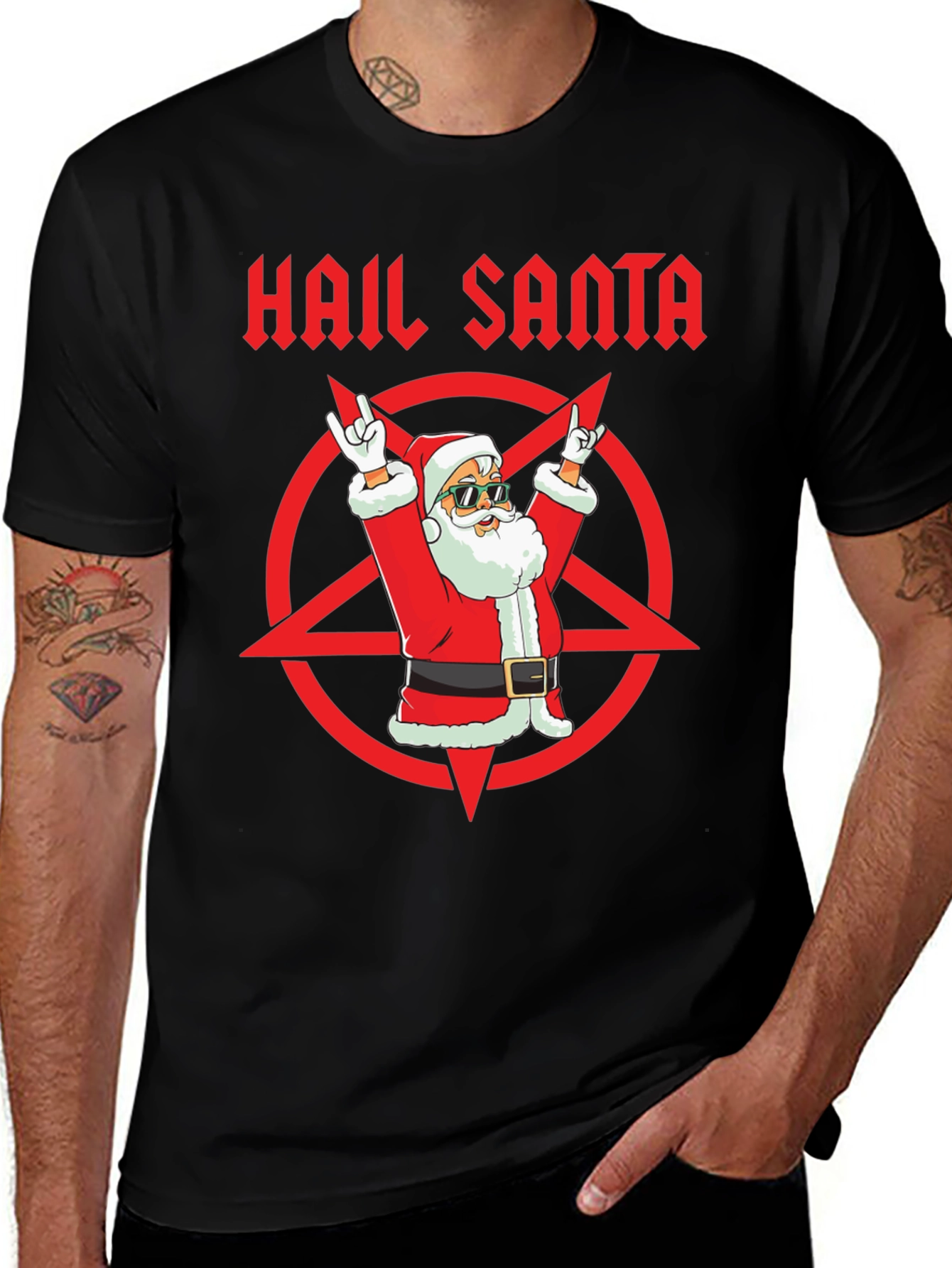 Hail Santa Pentagram T-Shirt - Black