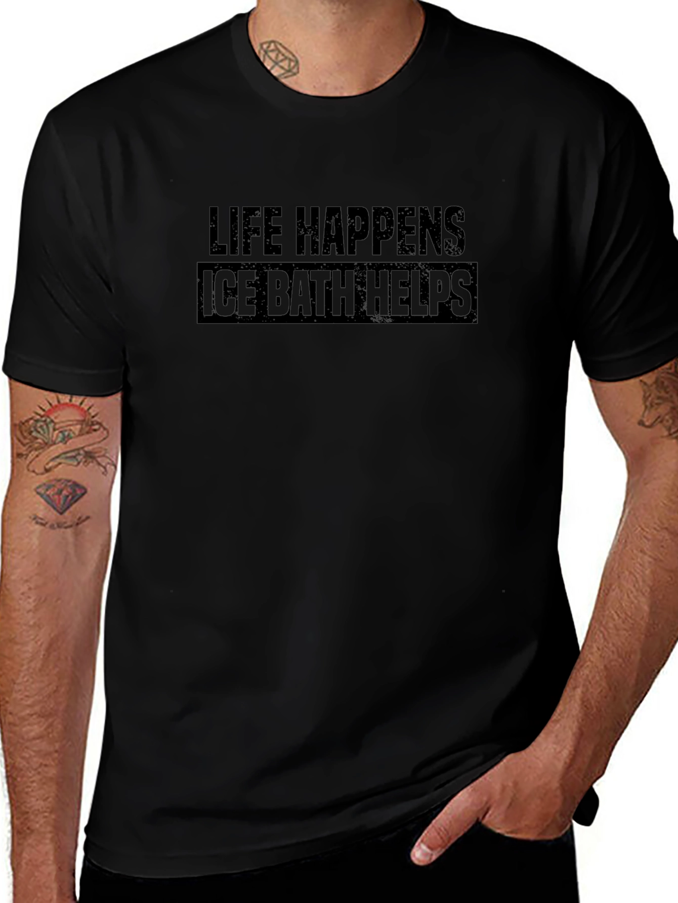 Variant 16 of Life Happens Ice Bath Helps Black T-Shirt