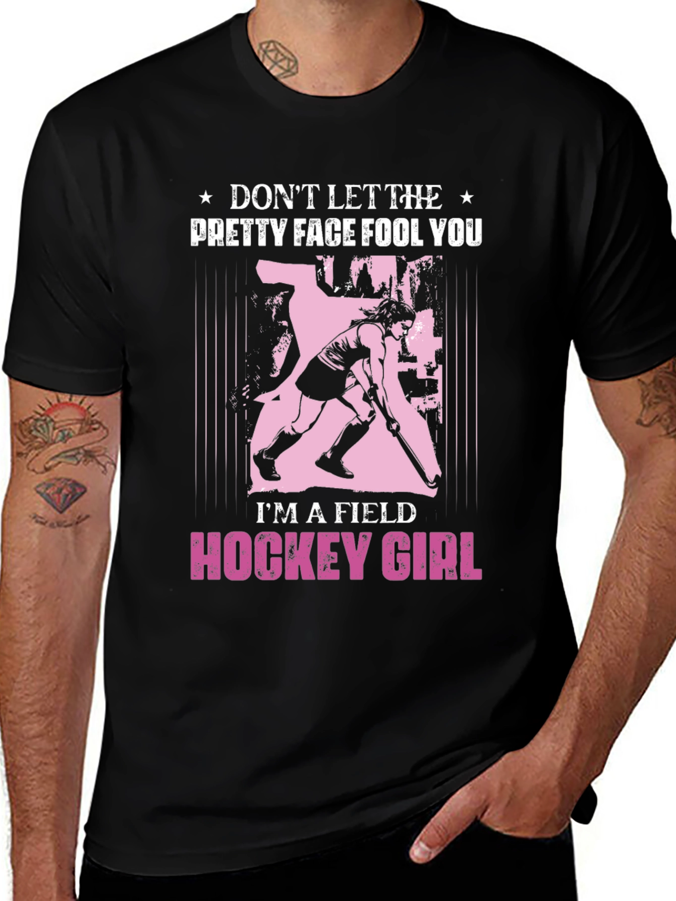 Variant 18 of Field Hockey Girl T-Shirt - Don't Let The Pretty Face Fool You