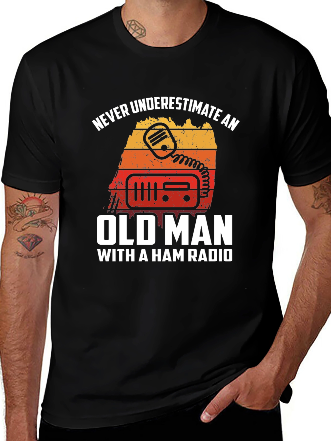 Variant 15 of Never Underestimate Old Man Ham Radio T-Shirt