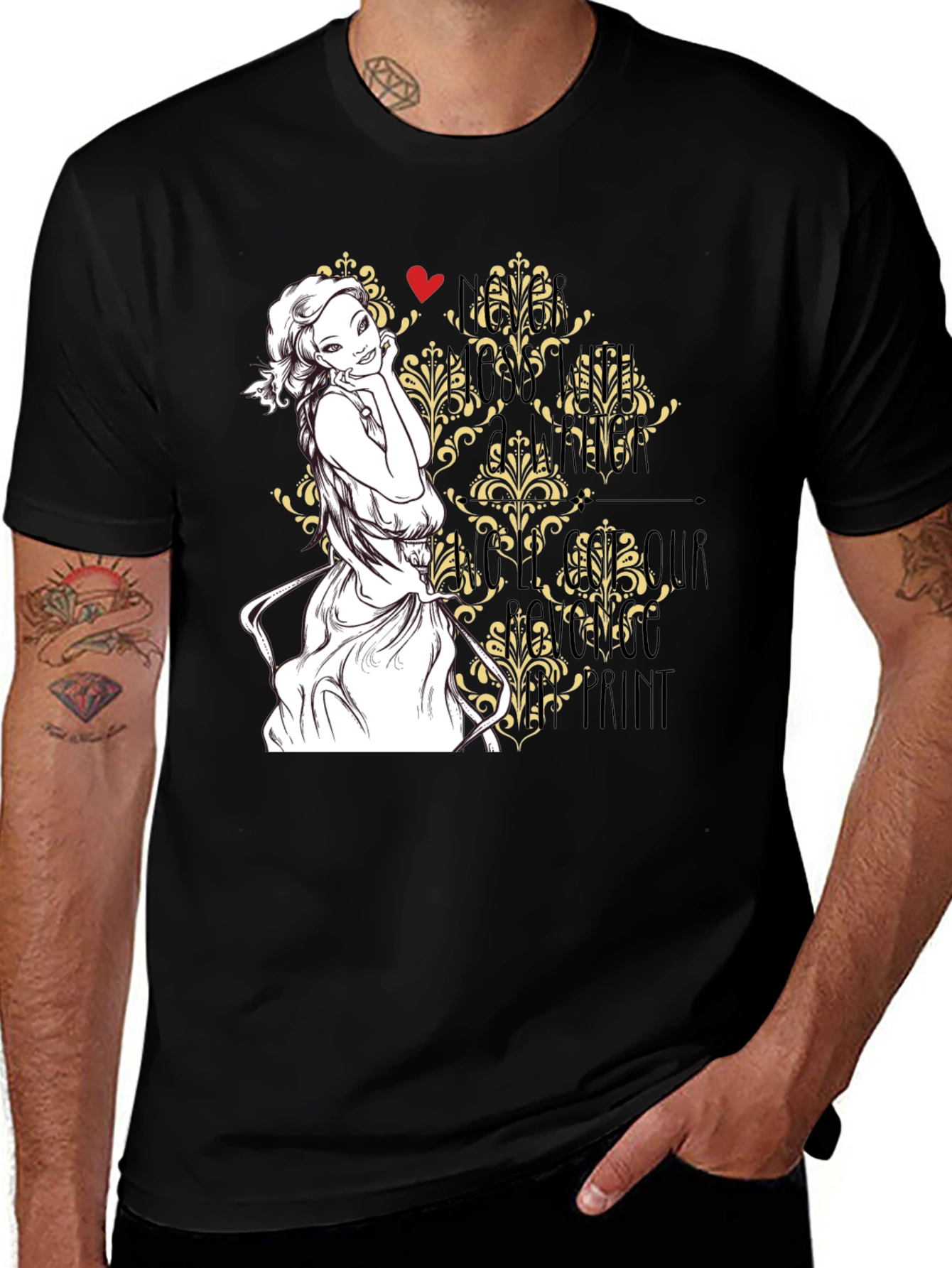 Black T-Shirt with Woman Art Graphic Design
