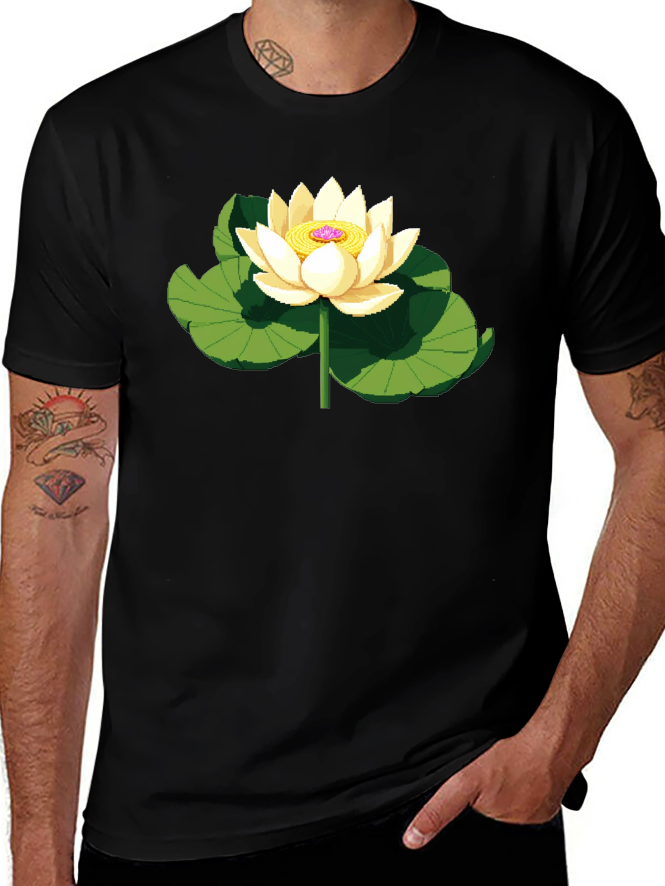 Variant 8 of Lotus Flower Graphic Black T-Shirt