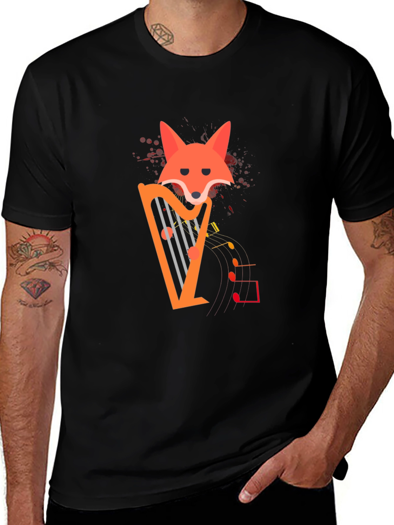 Variant 9 of Fox Harp Graphic Tee - Black Unisex T-Shirt