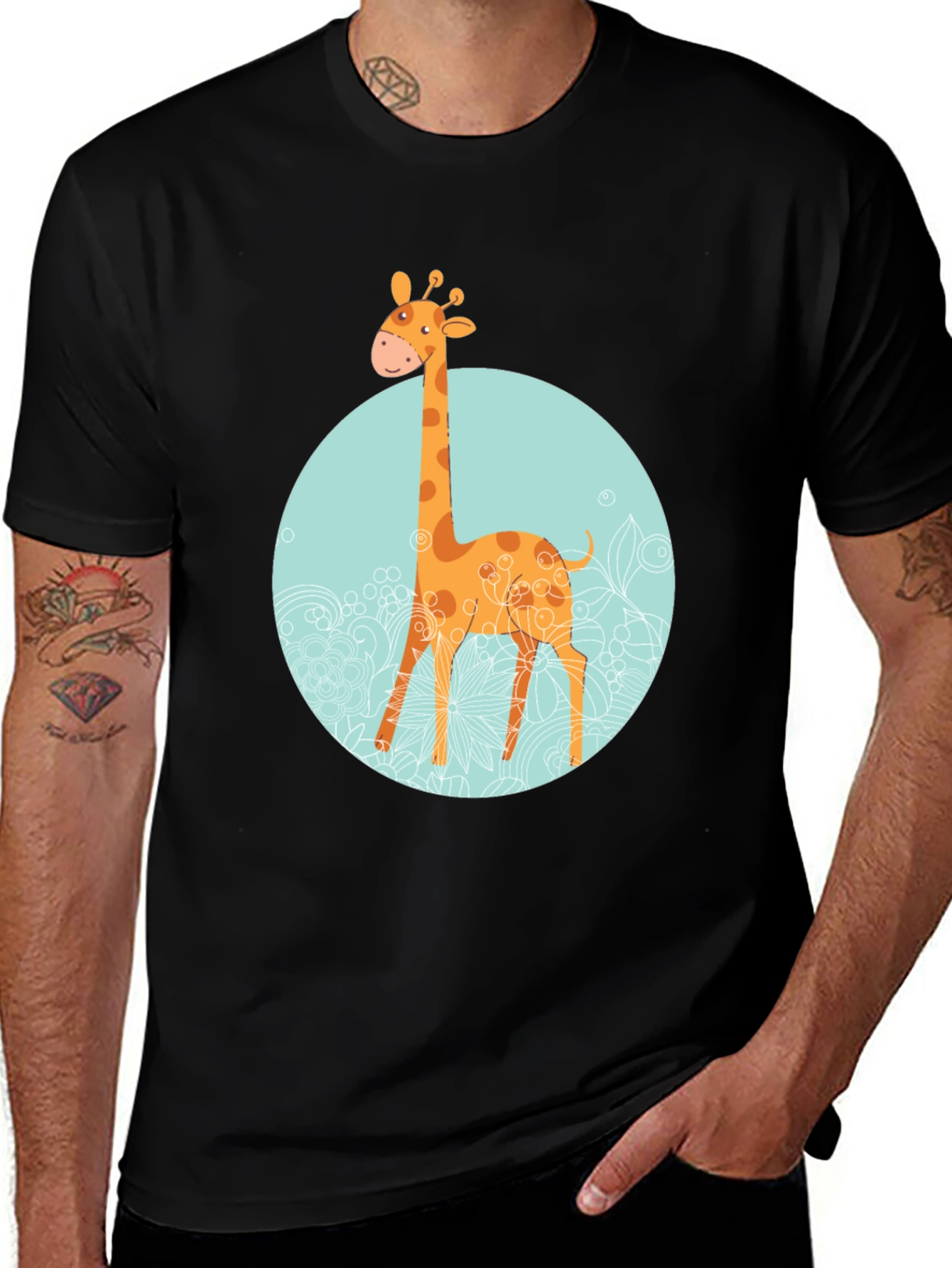 Giraffe Graphic Print Crew Neck T-Shirt