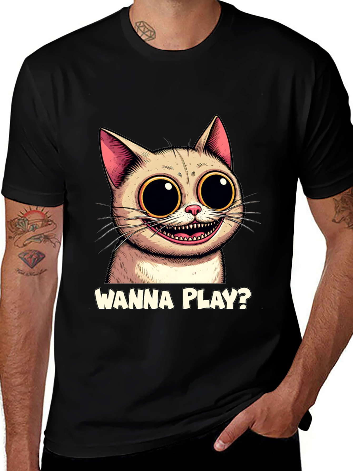 Variant 15 of Wanna Play? Cat Graphic T-Shirt - Fun & Unique Design