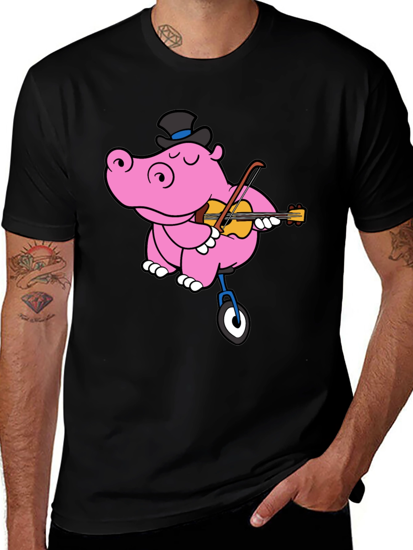 Hippo Violinist Tee - Quirky Graphic T-Shirt