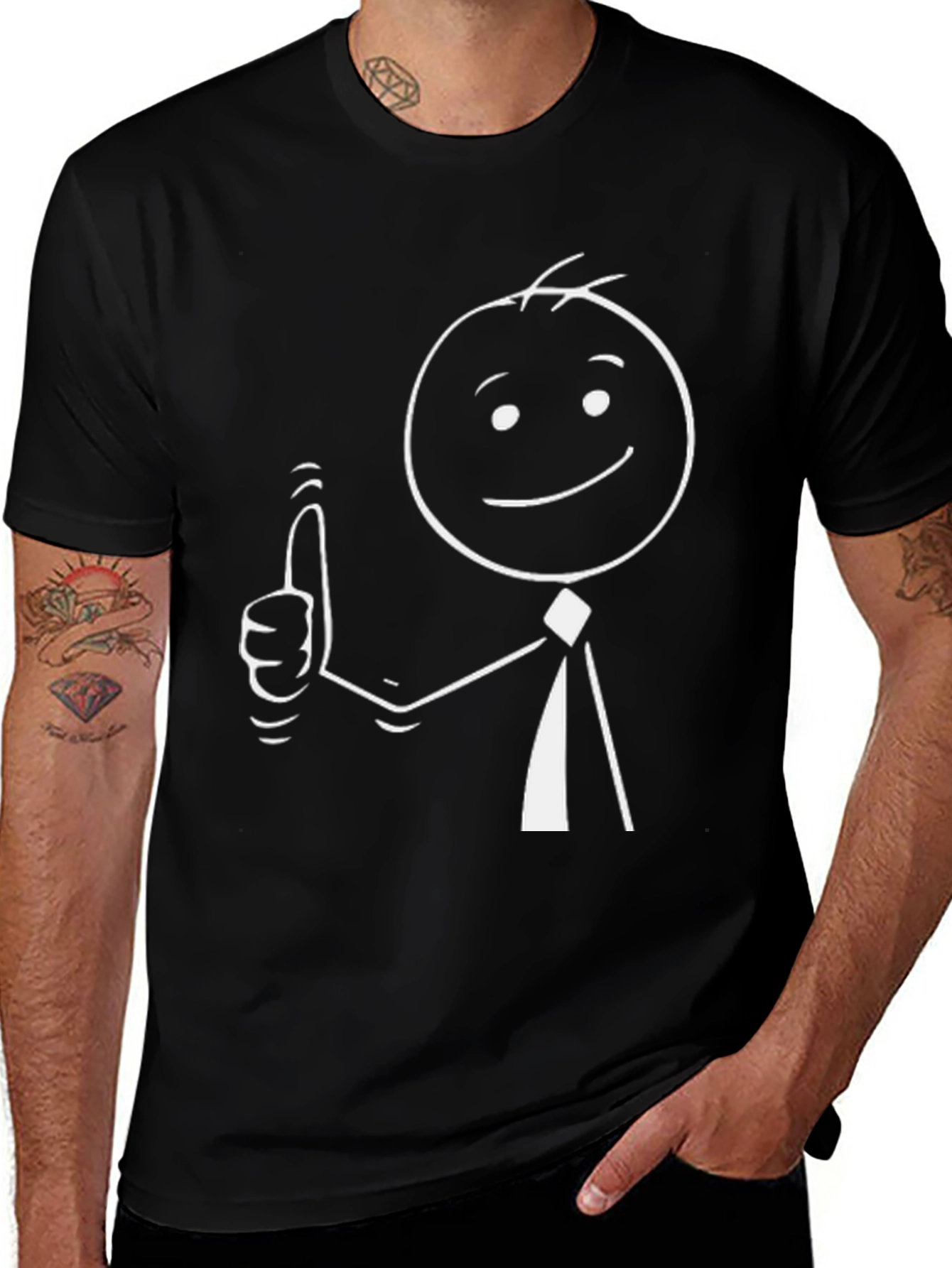 Variant 23 of Thumbs Up Stick Figure Graphic Tee - Black