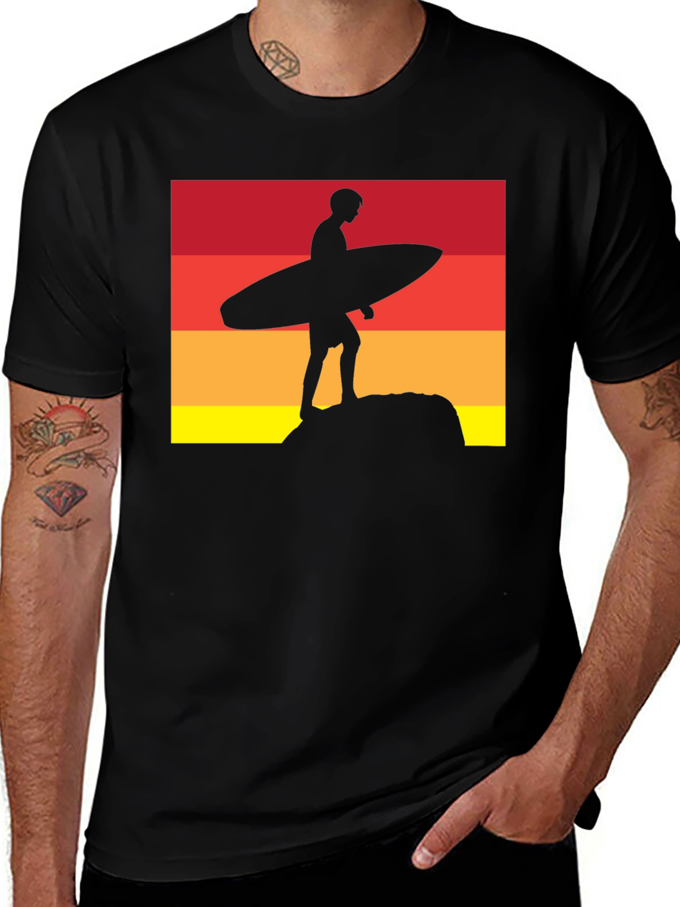 Variant 24 of Sunset Surfer Graphic Tee - Black Cotton T-Shirt