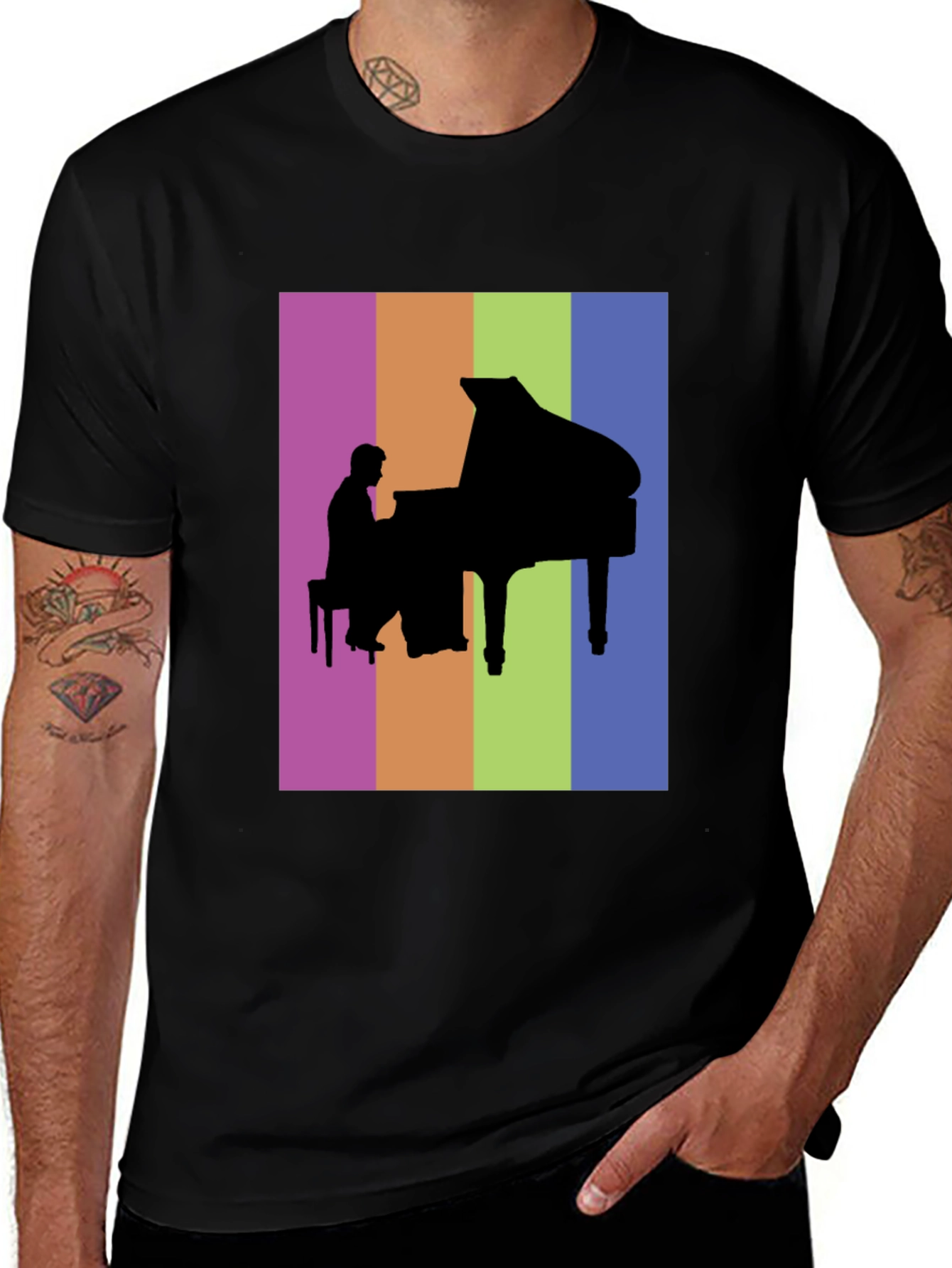 Variant 8 of Piano Player Silhouette Graphic Tee - Colorful Music Lover Shirt