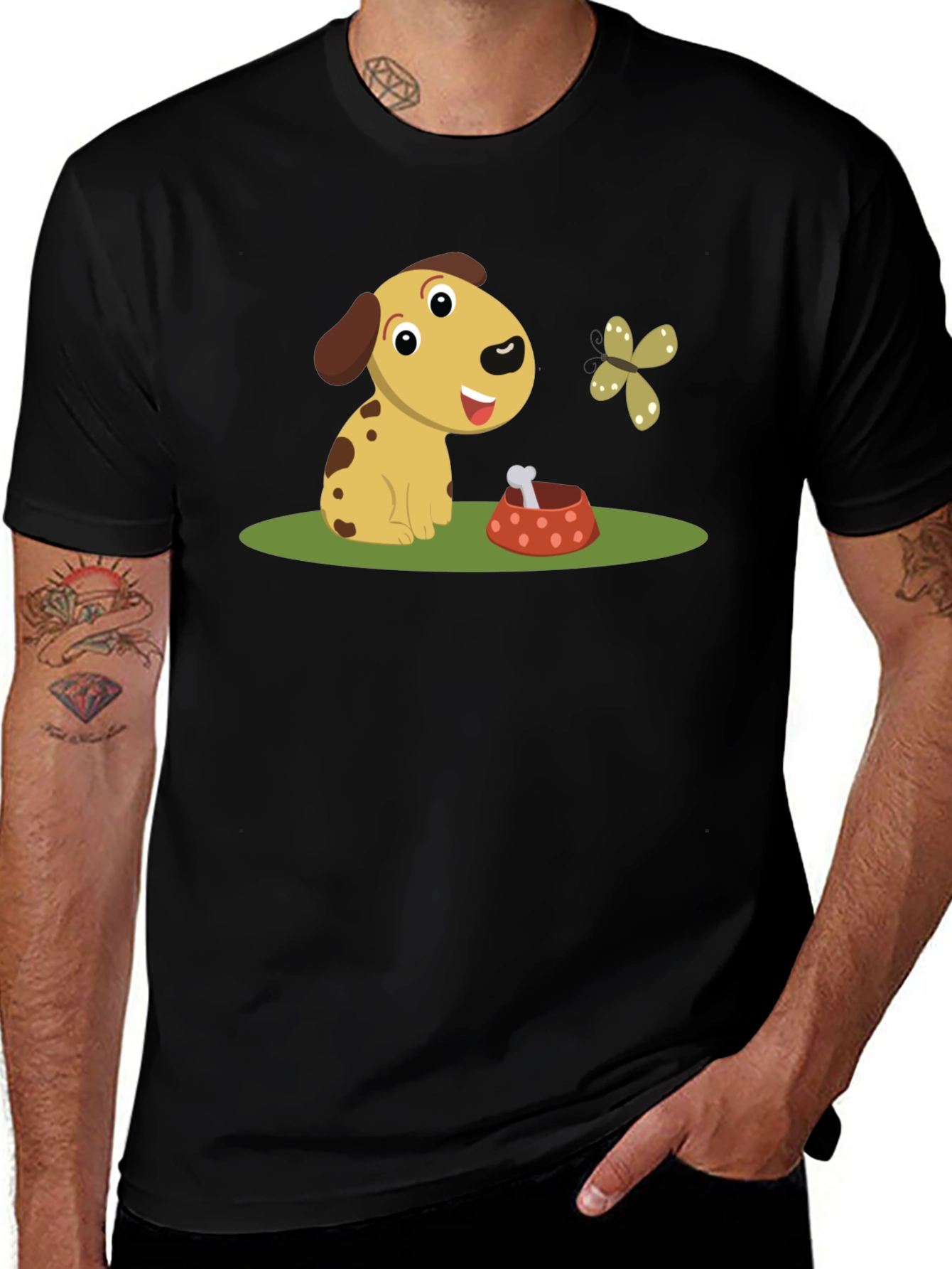 Variant 6 of Cute Dog Cartoon Graphic Black T-Shirt
