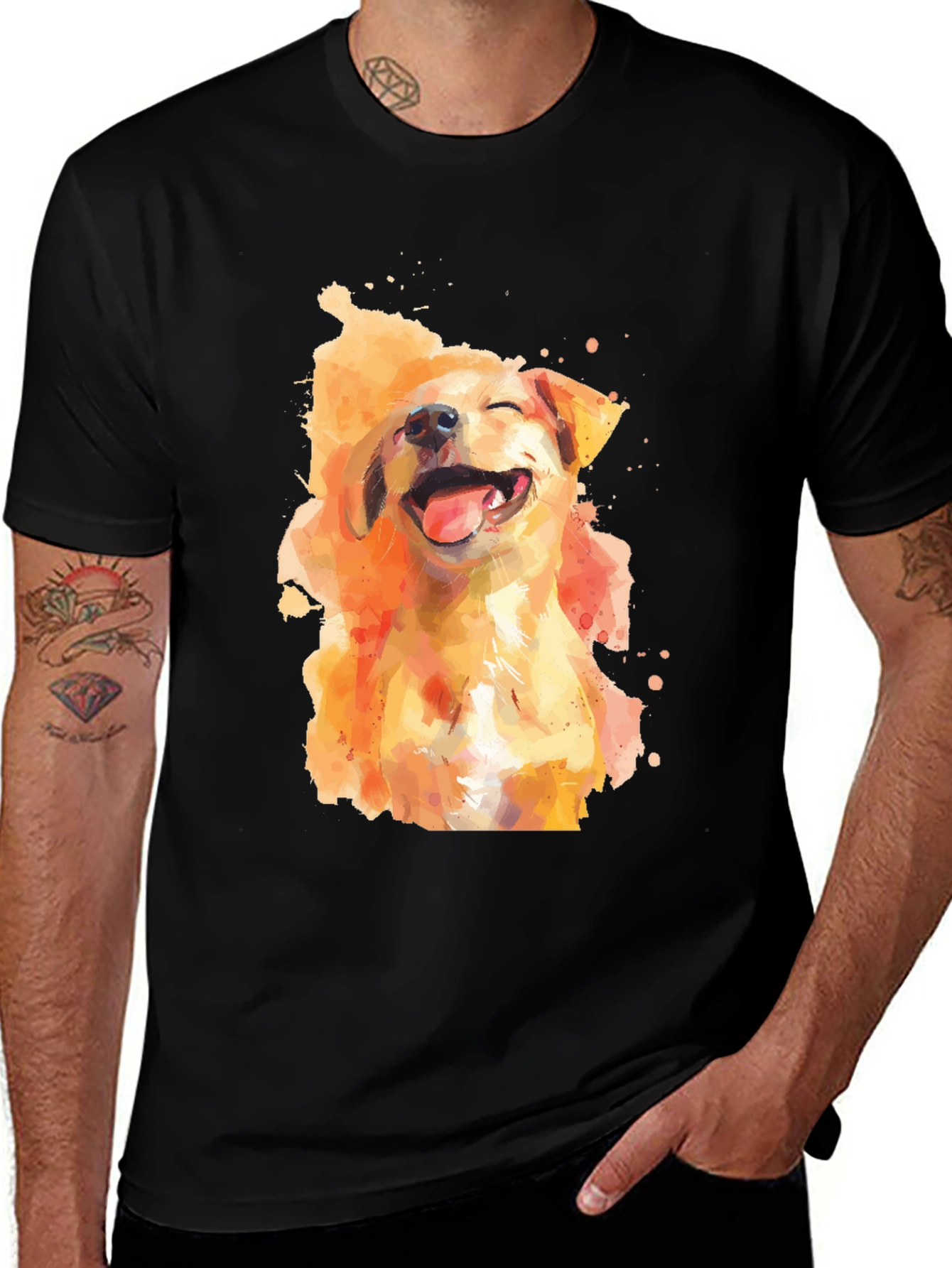 Variant 26 of Watercolor Dog Print Black T-Shirt