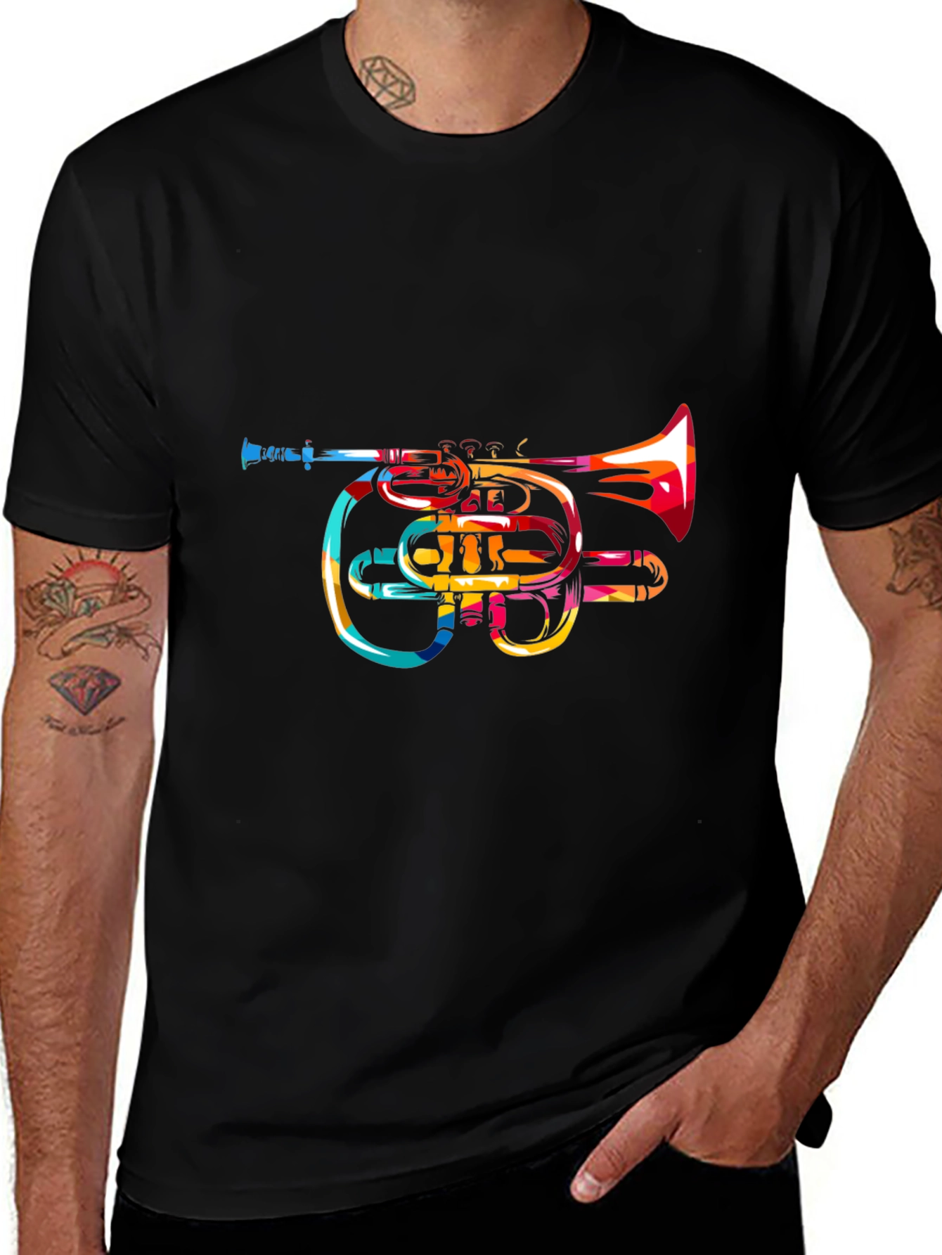 Variant 10 of Colorful Trumpet Graphic Black T-Shirt
