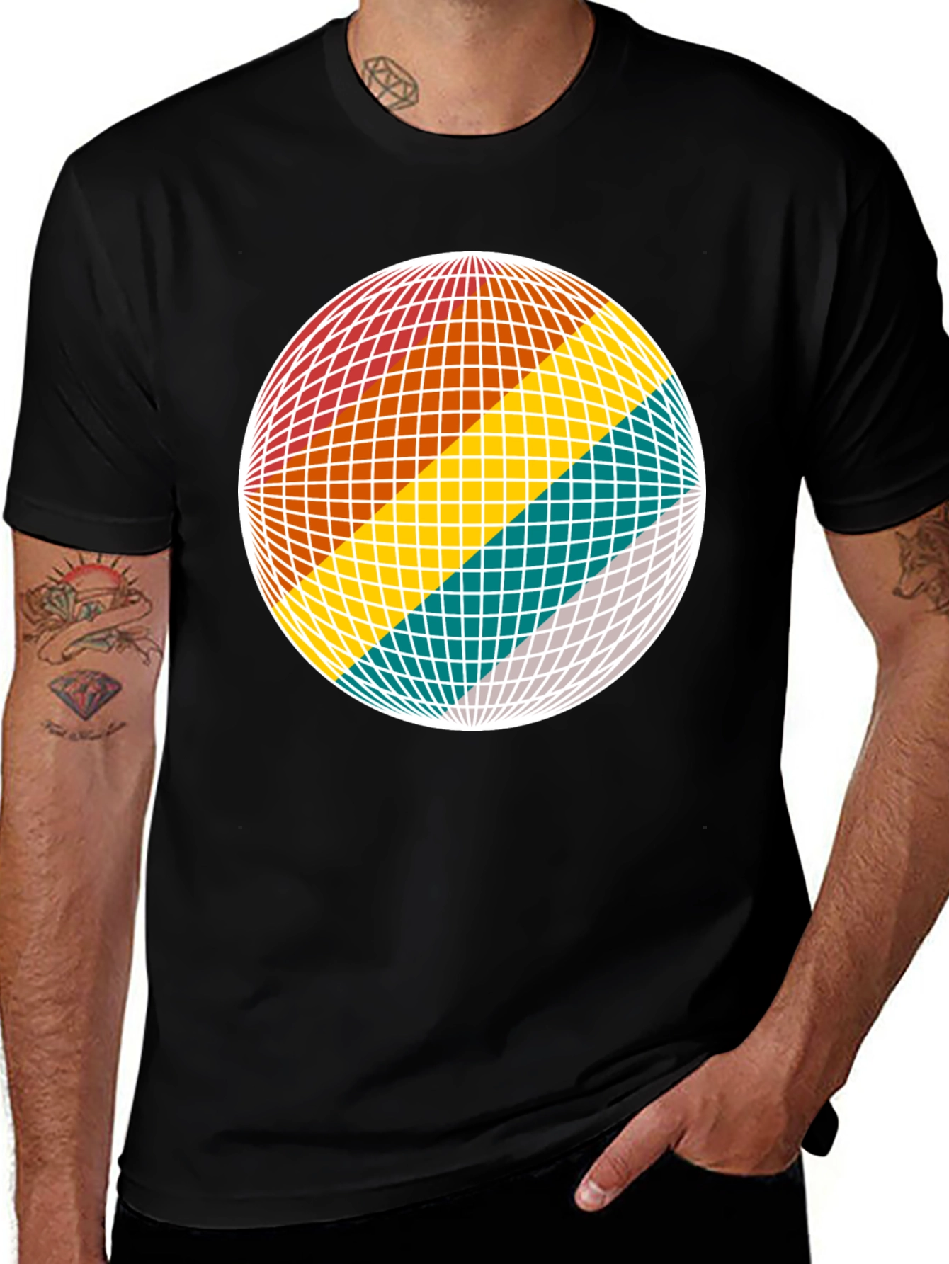 Variant 15 of Retro Sphere Graphic Tee - Black Cotton Blend