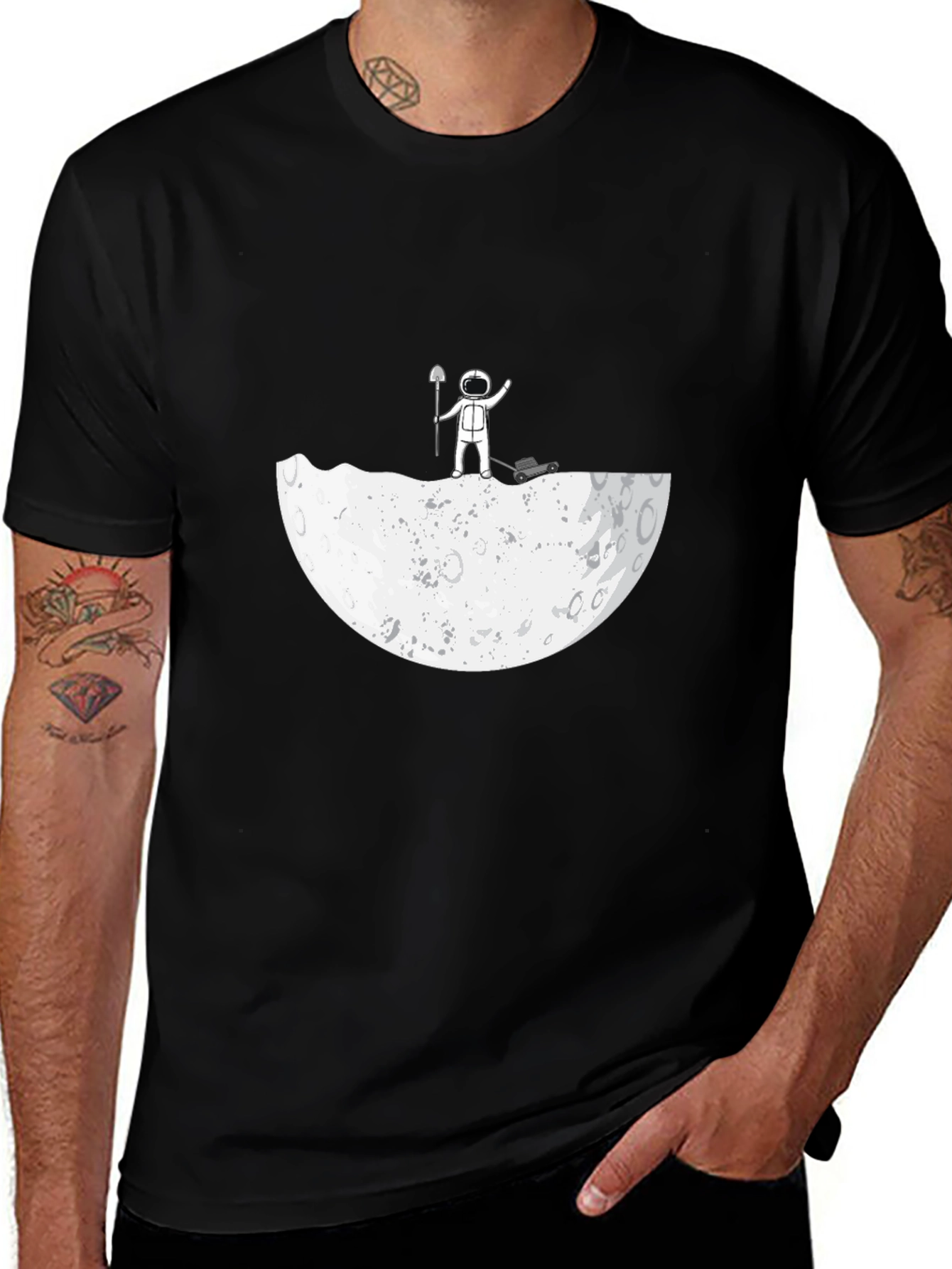 Variant 25 of Moon Mowing Astronaut Graphic Tee - Black