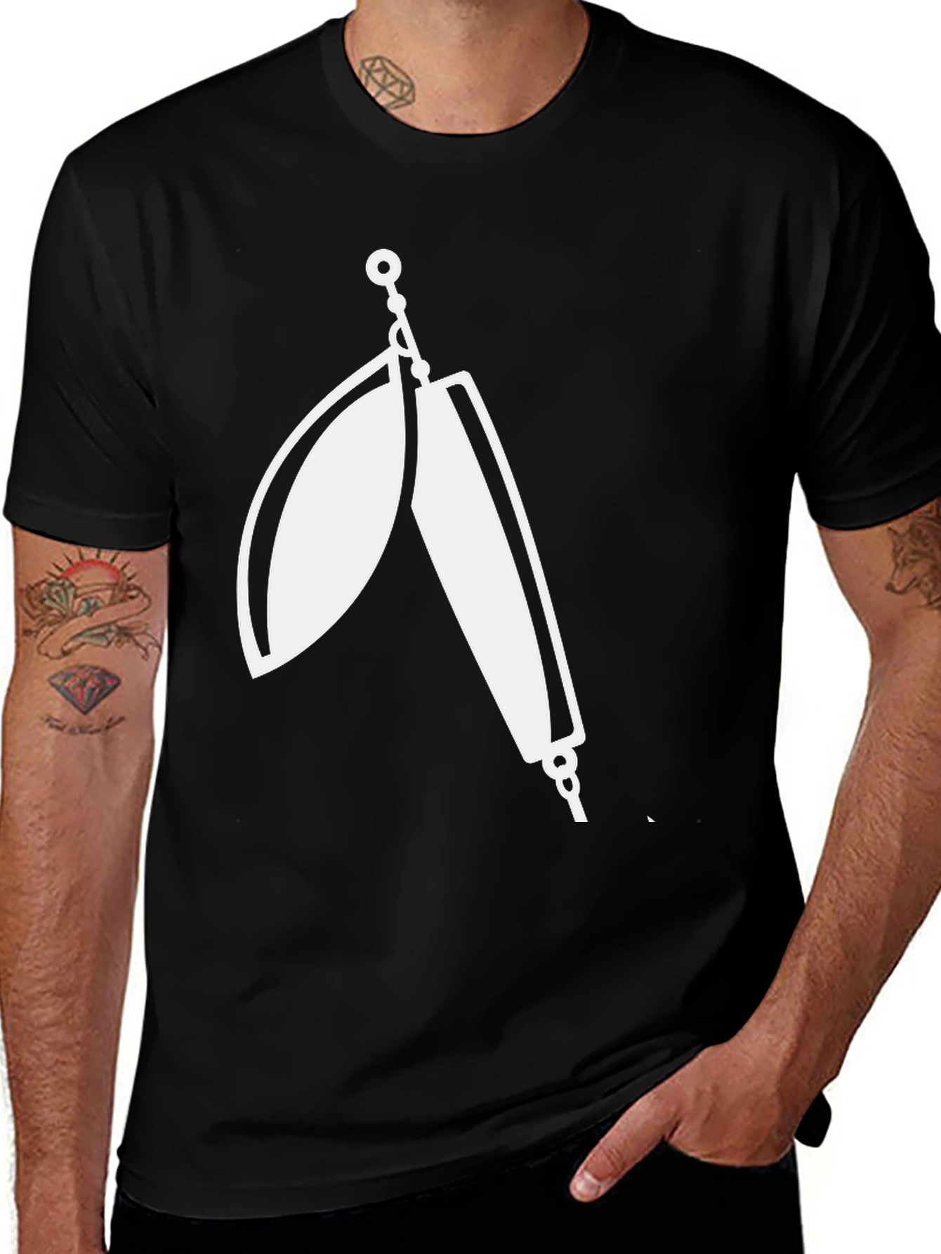 Variant 4 of Men's Black T-Shirt with Fishing Lure Graphic