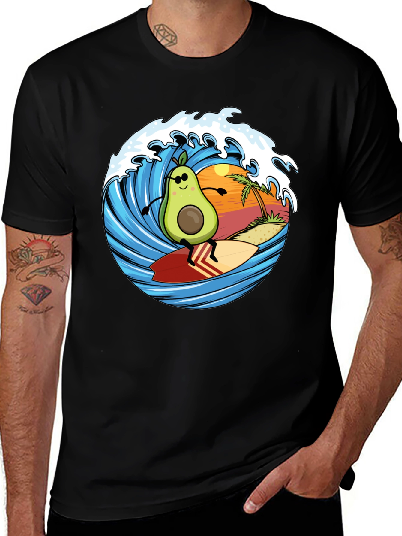 Variant 5 of Avocado Surfing T-Shirt - Beach Vibes