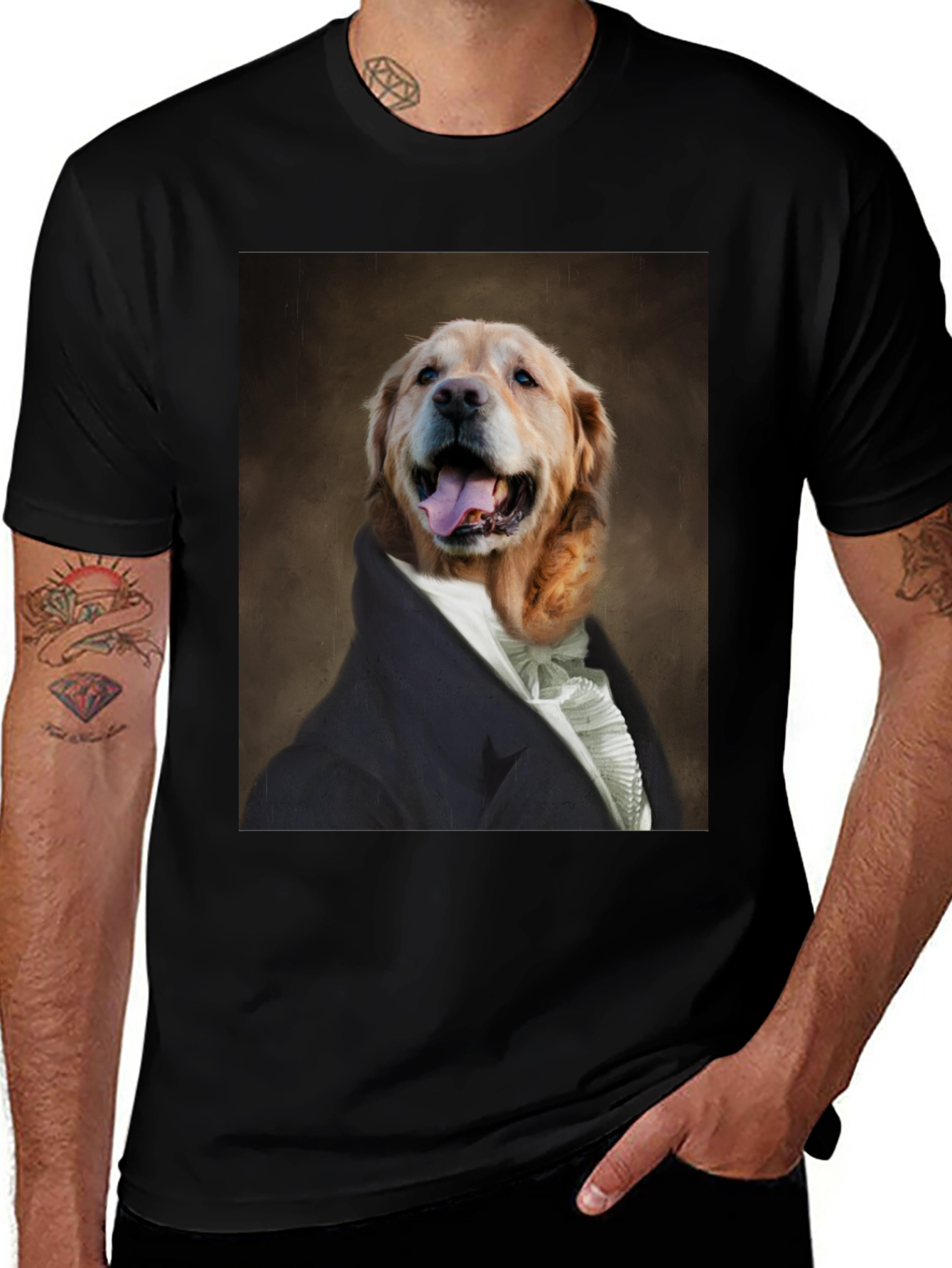 Variant 3 of Dog Portrait T-Shirt - Canine Royalty Black Tee