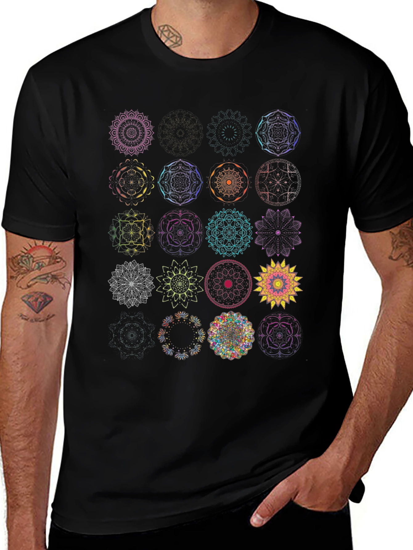 Variant 4 of Mandala Pattern Graphic Tee - Black