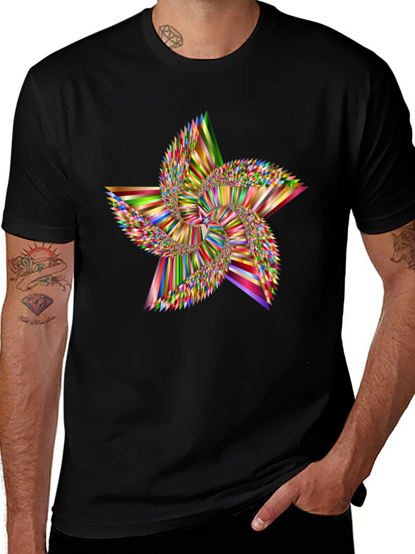 Abstract Star Graphic Black T-Shirt