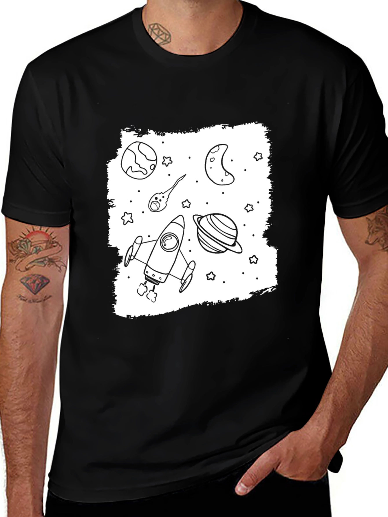 Variant 3 of Space Doodle Graphic Black T-Shirt