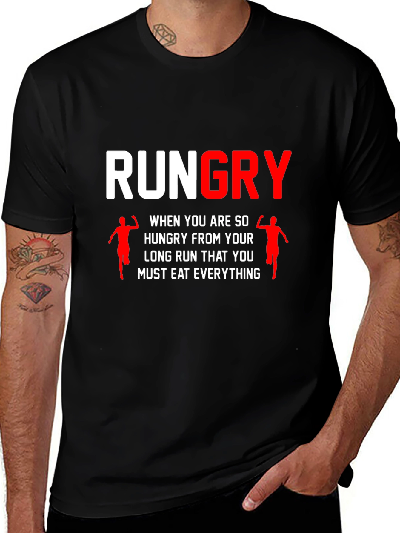 Variant 23 of Rungry Men's Black Graphic Tee: Runner's Hunger!