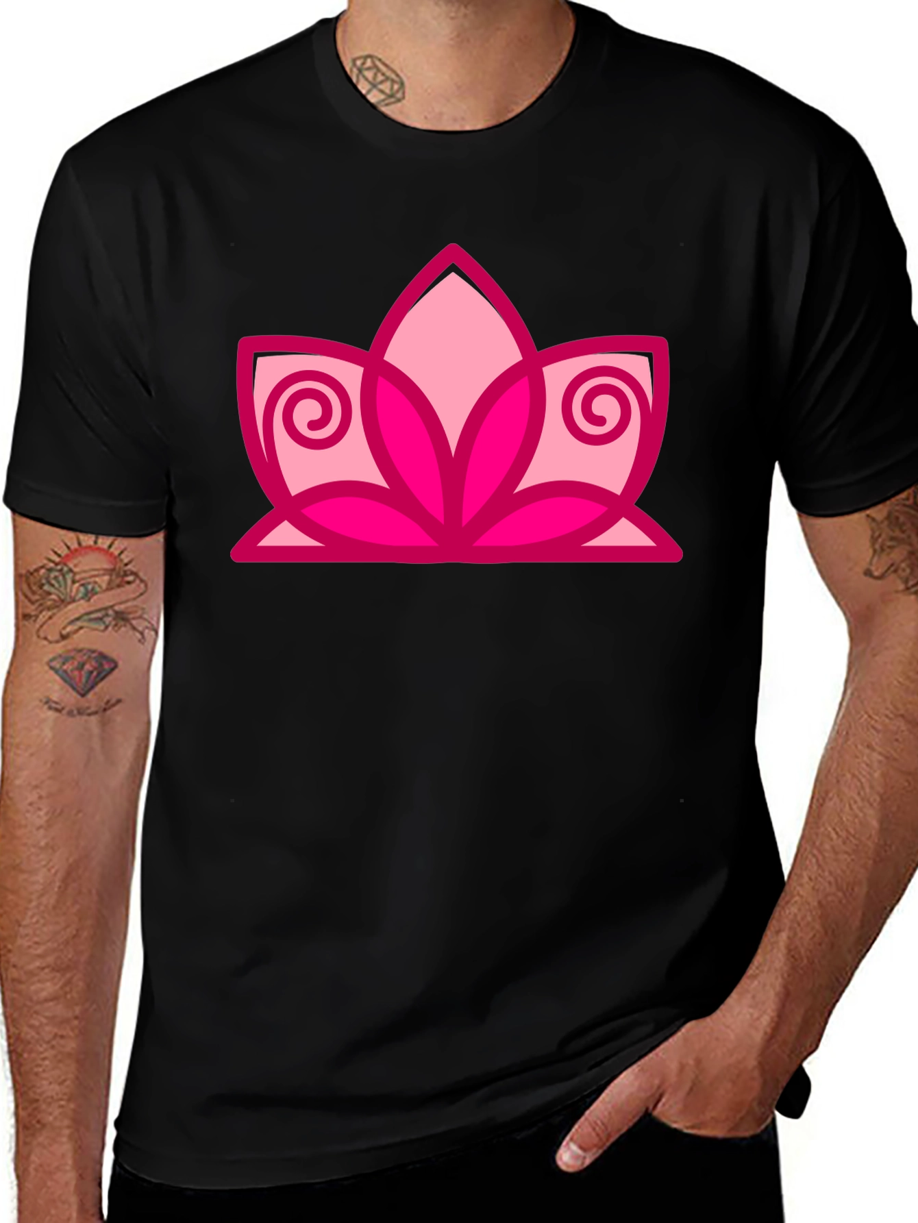 Variant 21 of Black T-Shirt with Pink Lotus Flower Design