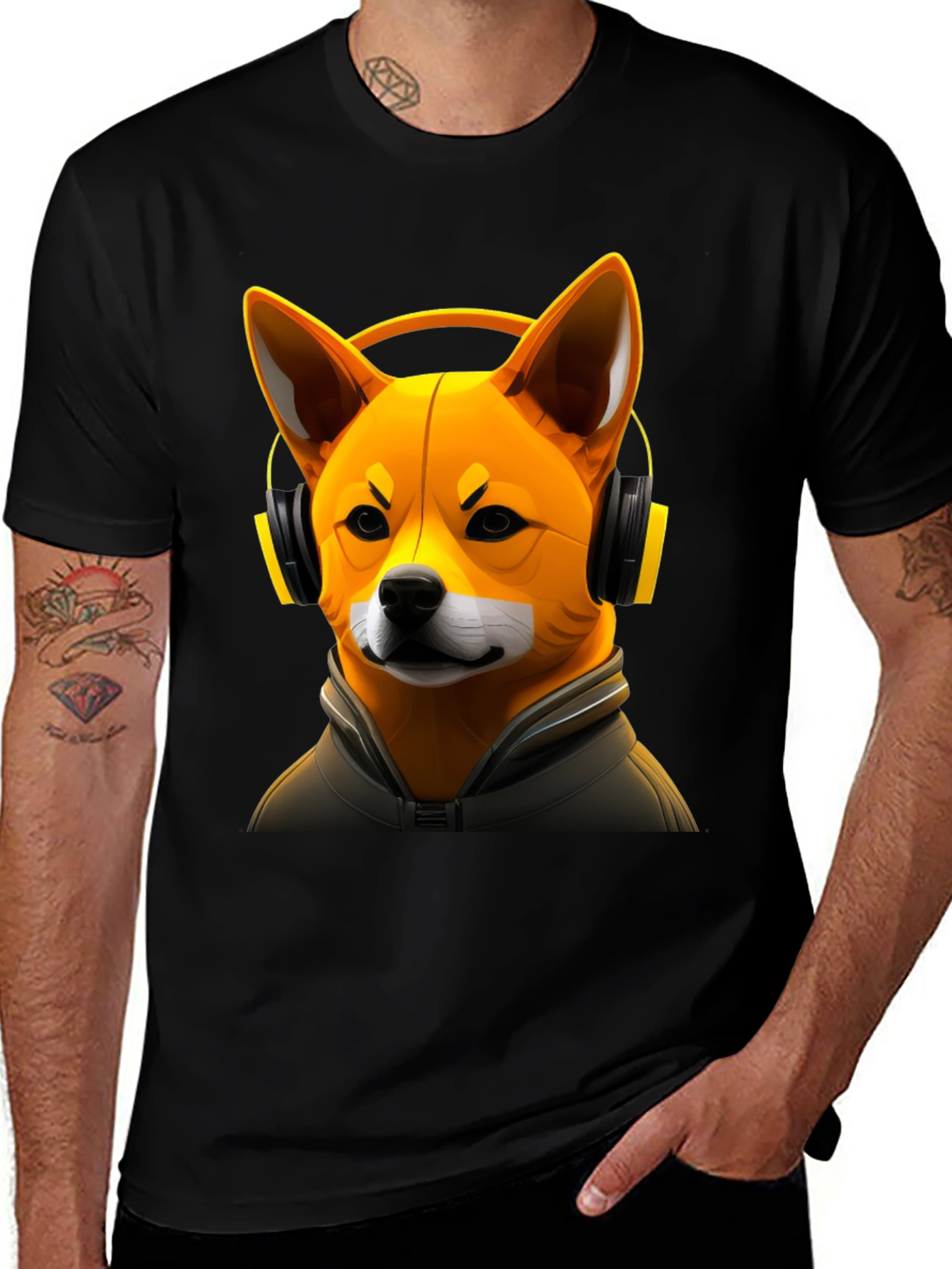 Variant 12 of Dog DJ Graphic Tee - Shiba Inu with Headphones