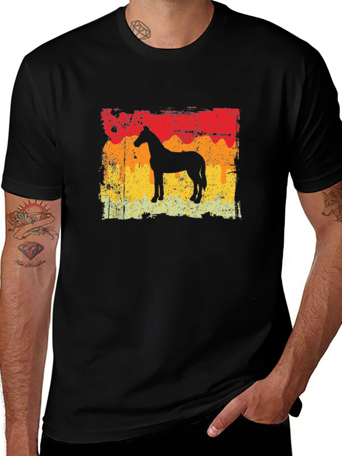Variant 18 of Retro Horse Silhouette Graphic Tee - Black