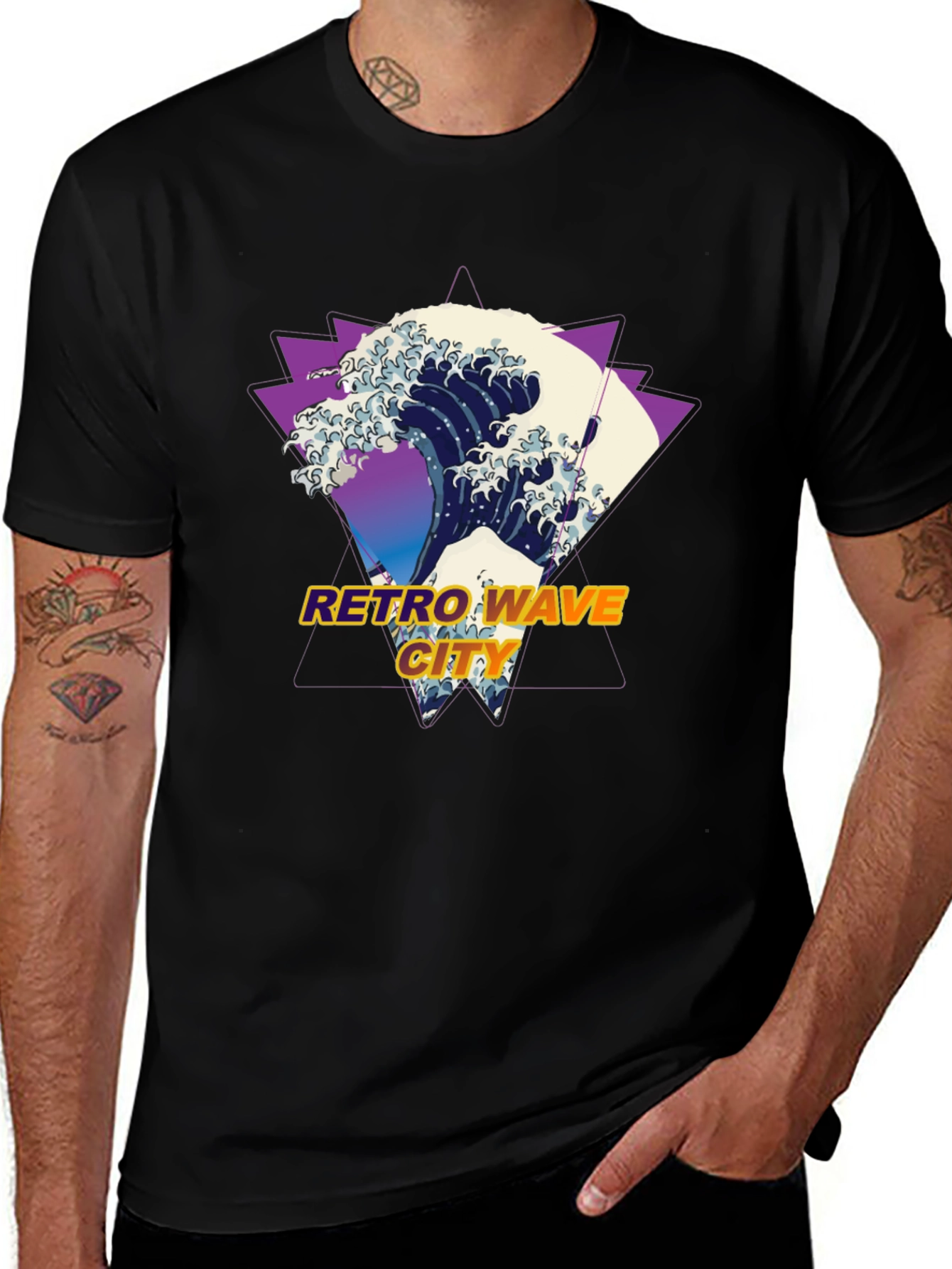 Variant 25 of Retro Wave City Black T-Shirt