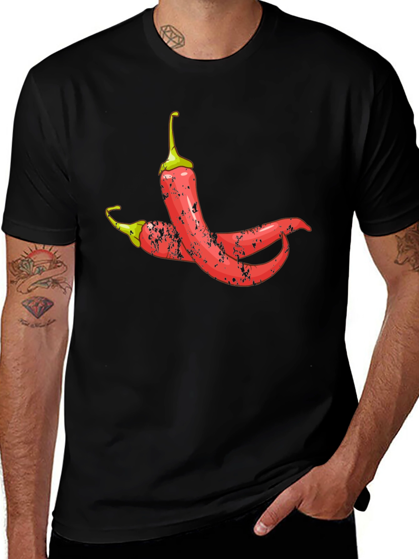 Variant 7 of Spicy Chili Pepper Graphic Tee - Black Cotton T-Shirt