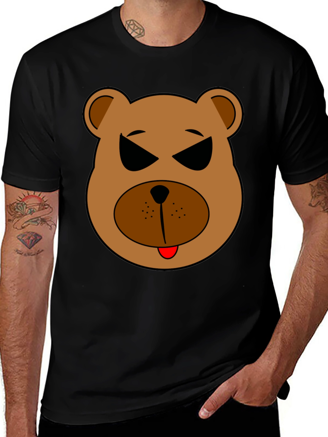 Variant 20 of Men's Black T-Shirt with Cartoon Bear Graphic