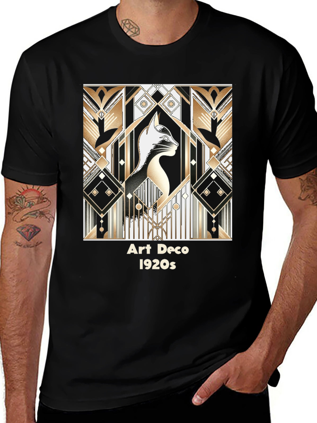 Art Deco Cat T-Shirt - Vintage 1920s Design