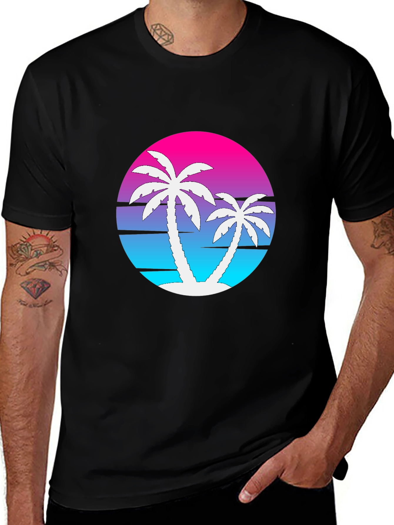 Variant 27 of Retro Palm Tree Sunset Graphic Tee
