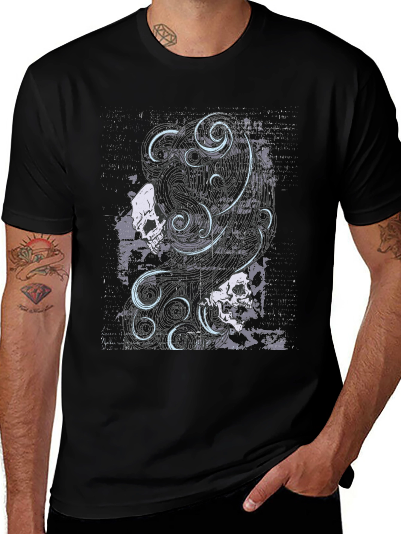 Variant 25 of Skull & Swirls Graphic Black T-Shirt