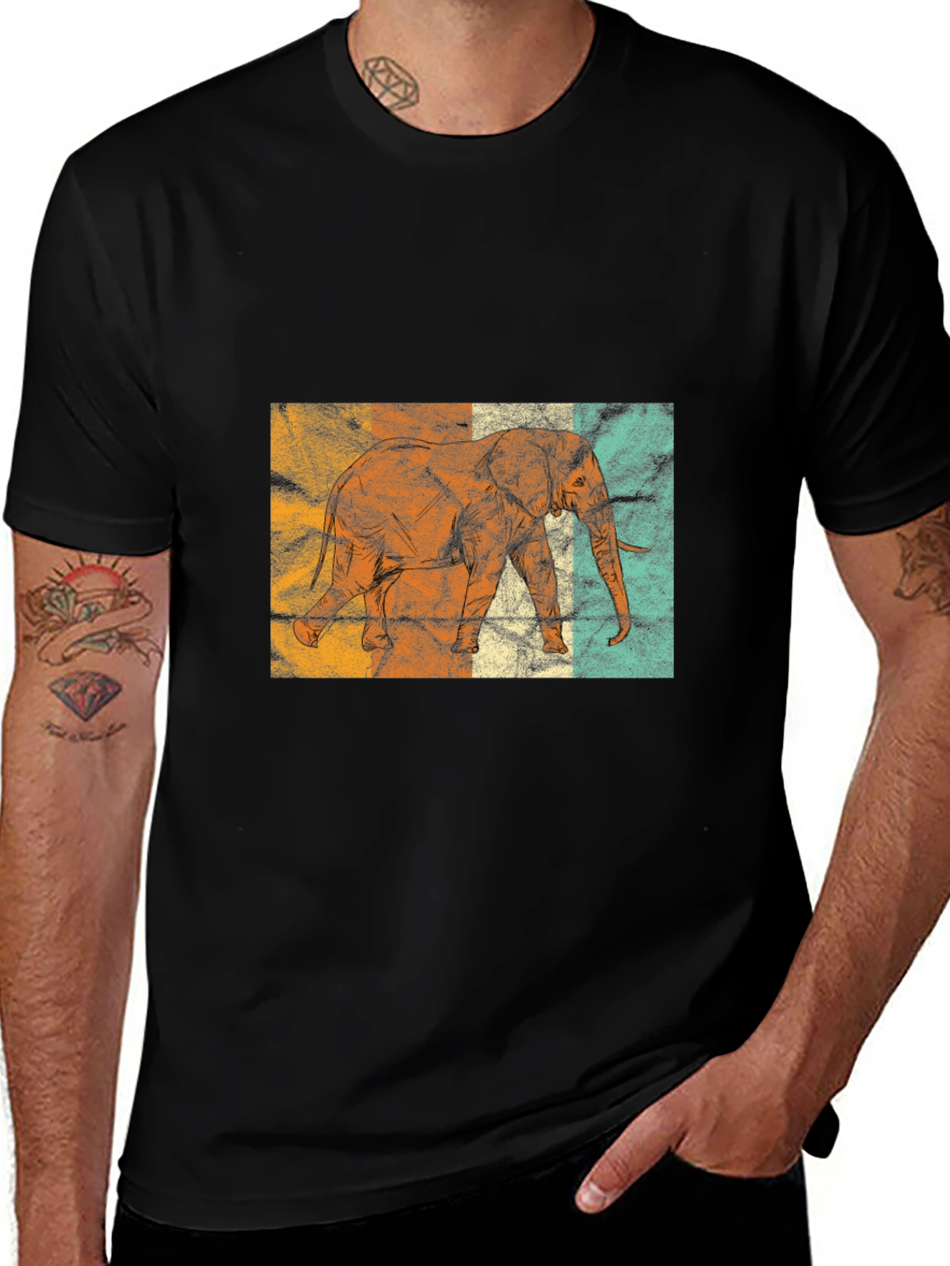 Variant 28 of Retro Elephant Graphic Tee - Black