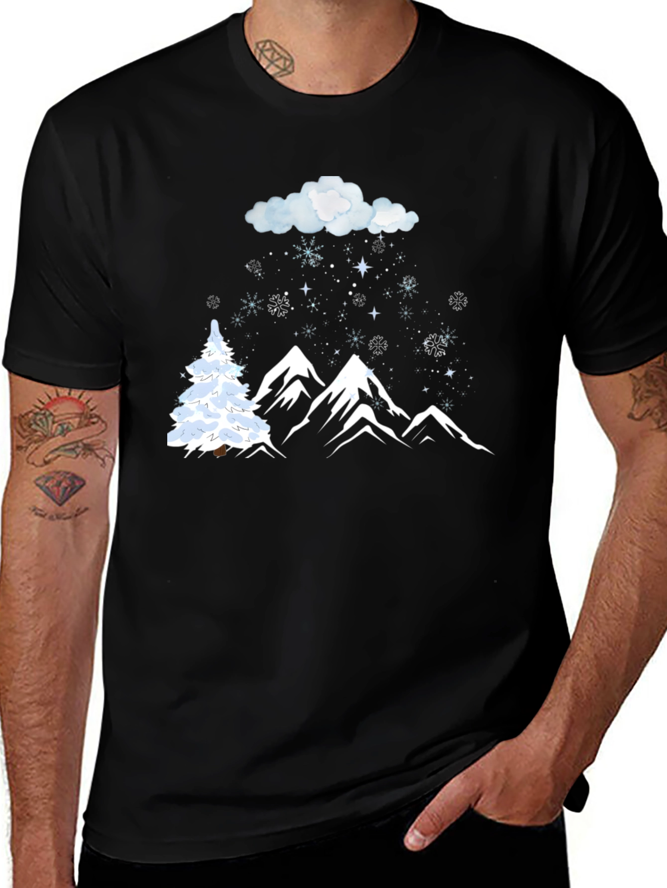 Variant 28 of Winter Scene Graphic T-Shirt - Snowy Mountains