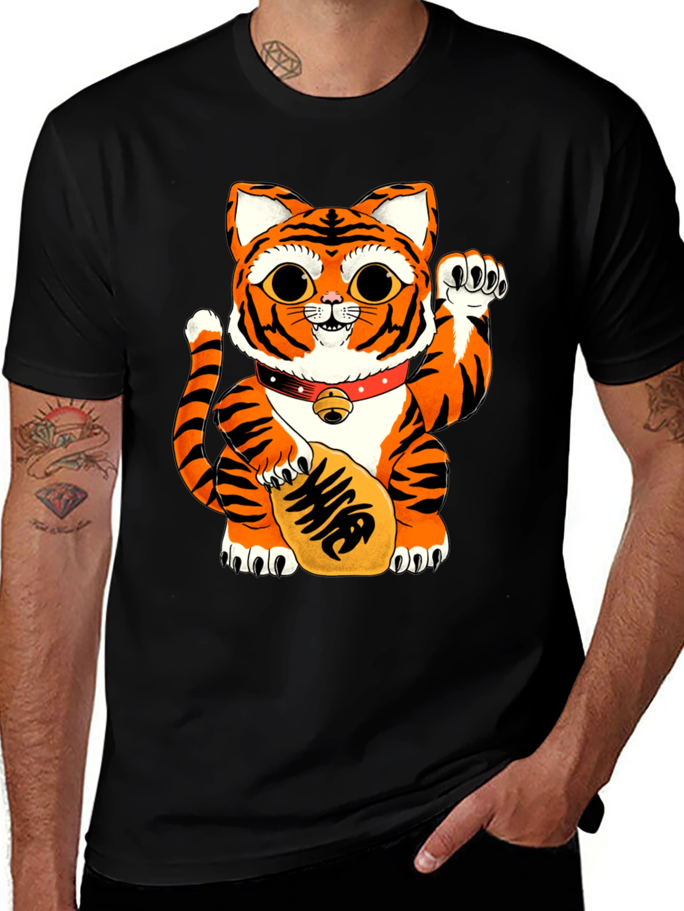 Variant 22 of Lucky Cat Tiger Graphic Tee - Black